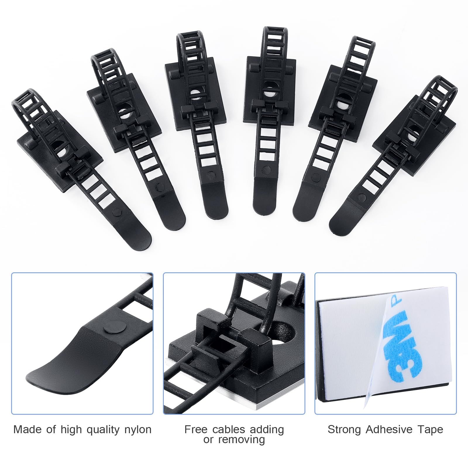 100 PCS Adjustable Adhesive Cable Ties Cable Clips view 2