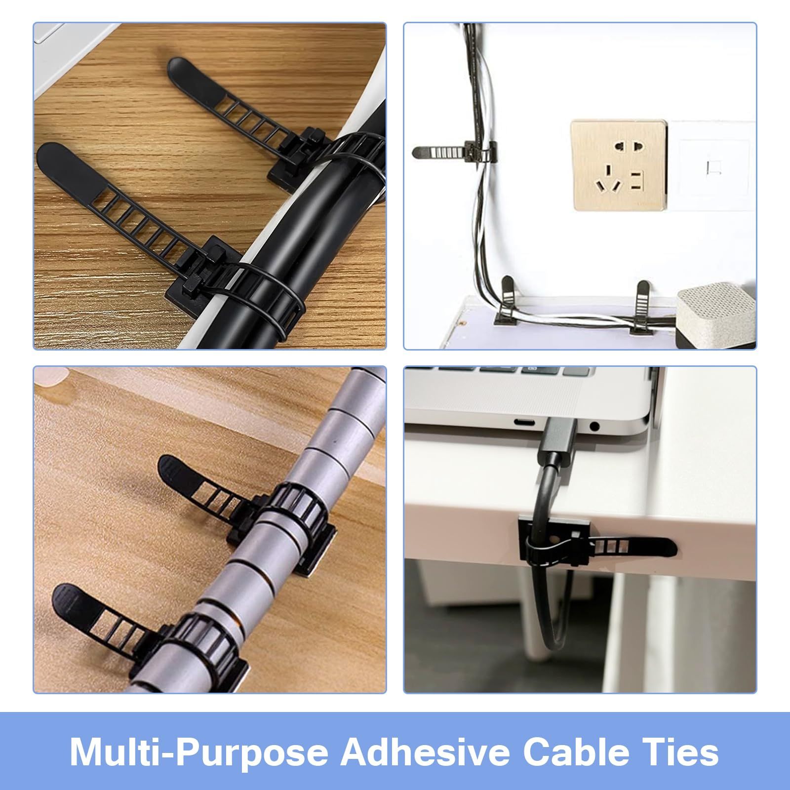 100 PCS Adjustable Adhesive Cable Ties Cable Clips view 3