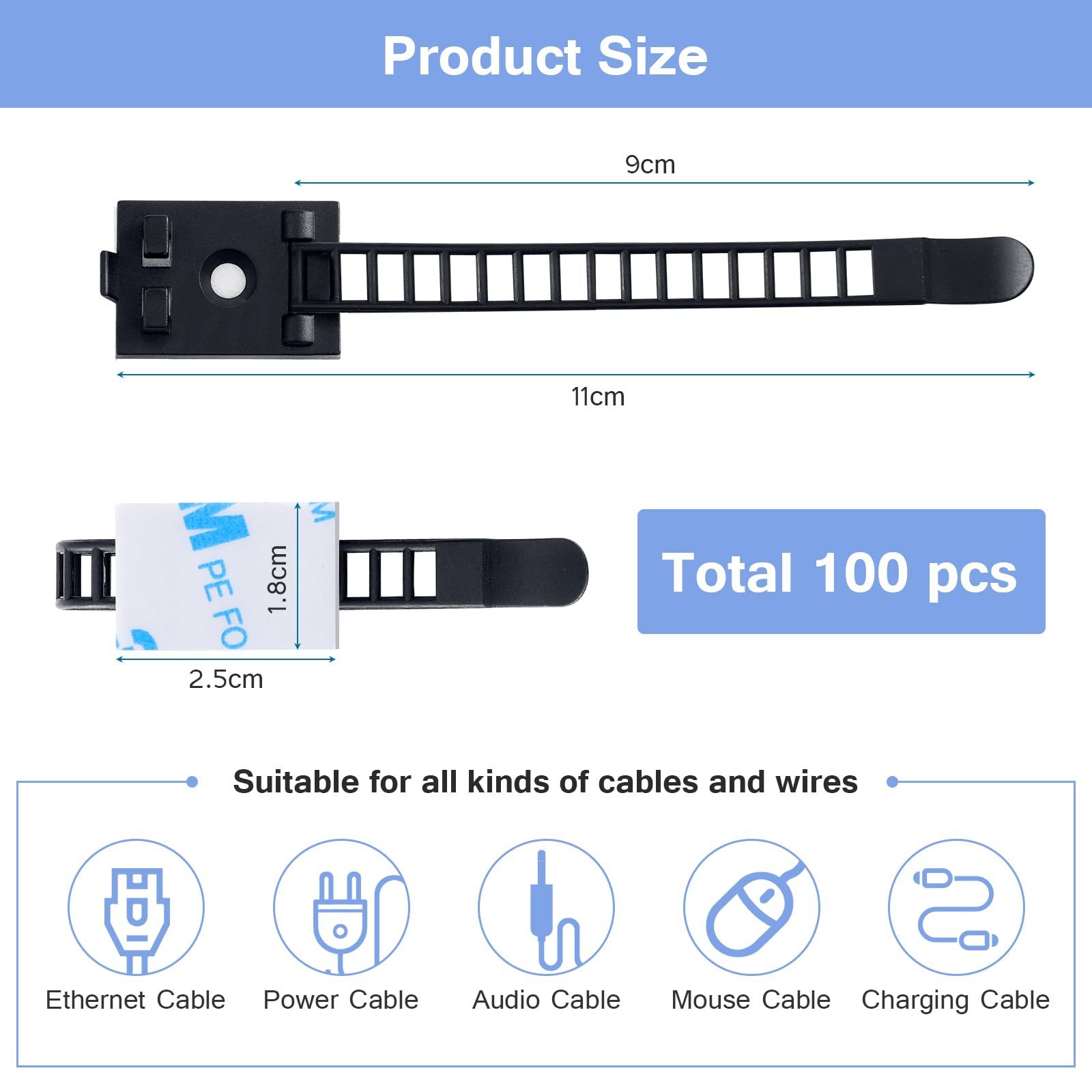 100 PCS Adjustable Adhesive Cable Ties Cable Clips view 5