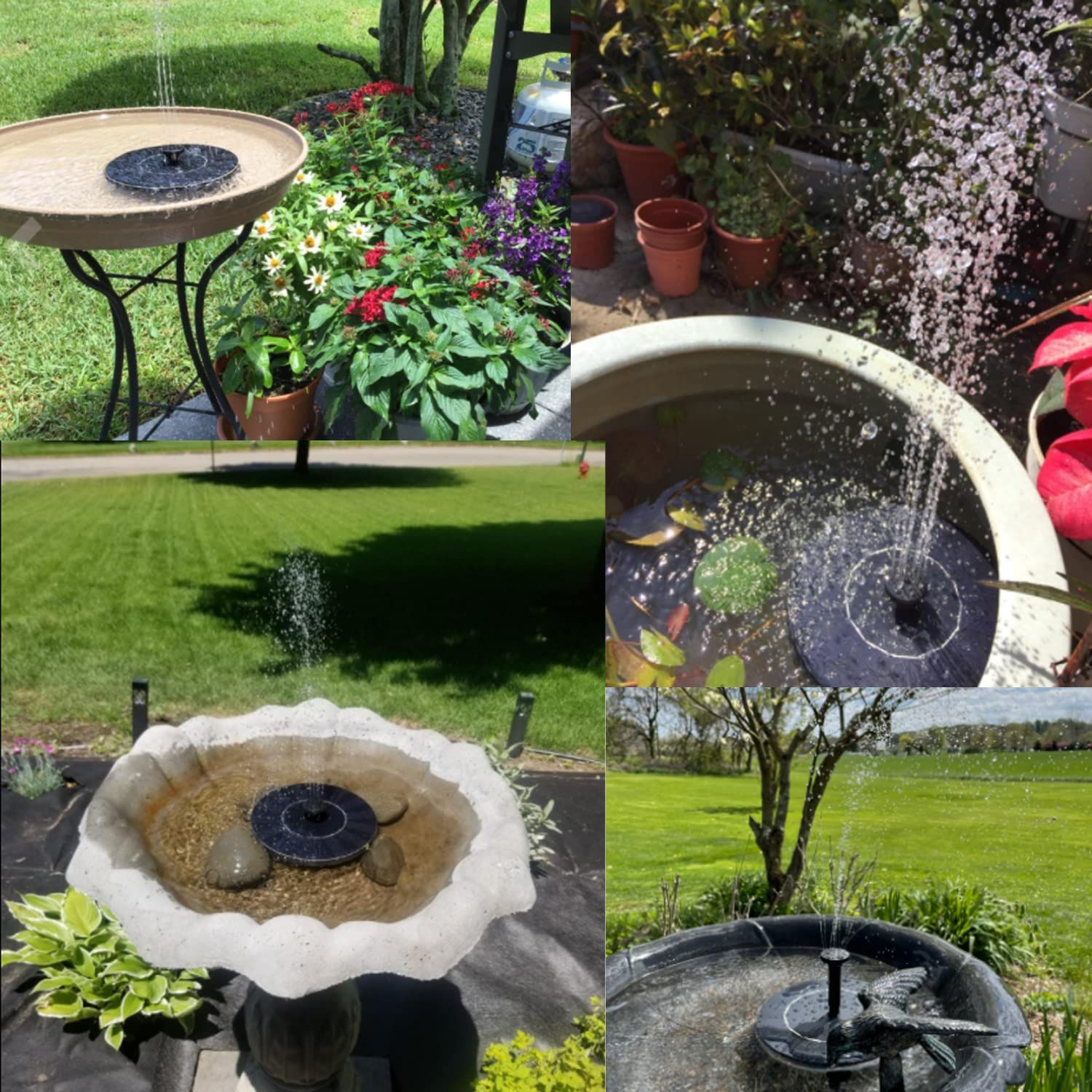 Solar Fountain, Solar Powered Bird Bath Fountain Pump with 6 Nozzles Solar view 2