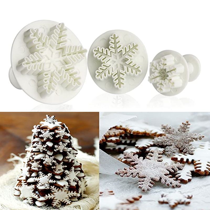Set 3pcs Embossing Tool Snowflake Cutters for Cake Decorating Mini Plunger view 2