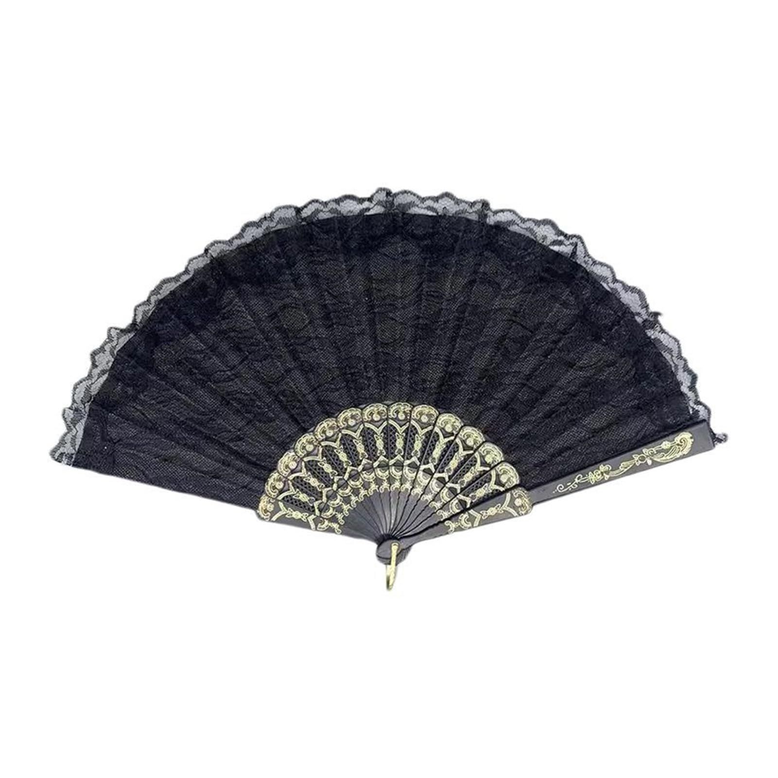 Vintage Lace Folding Fan with Tassel Handheld Chinese Vintage Style Hand Held