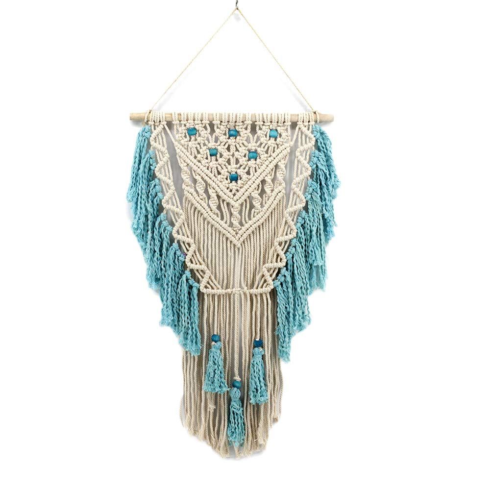 Wall Hanging Woven Wall Art Aqua Blue Color Tassel Macrame Tapestry Boho