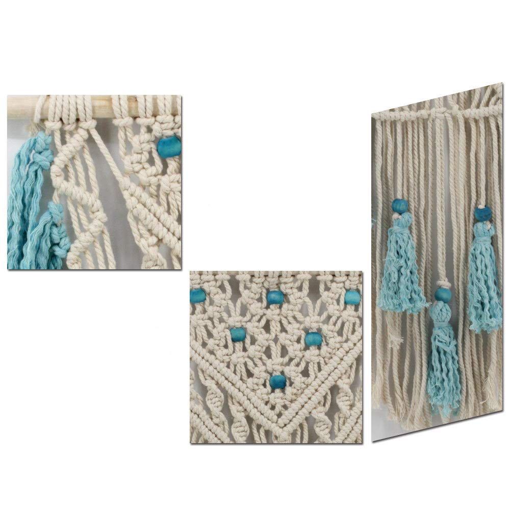 Wall Hanging Woven Wall Art Aqua Blue Color Tassel Macrame Tapestry Boho view 3