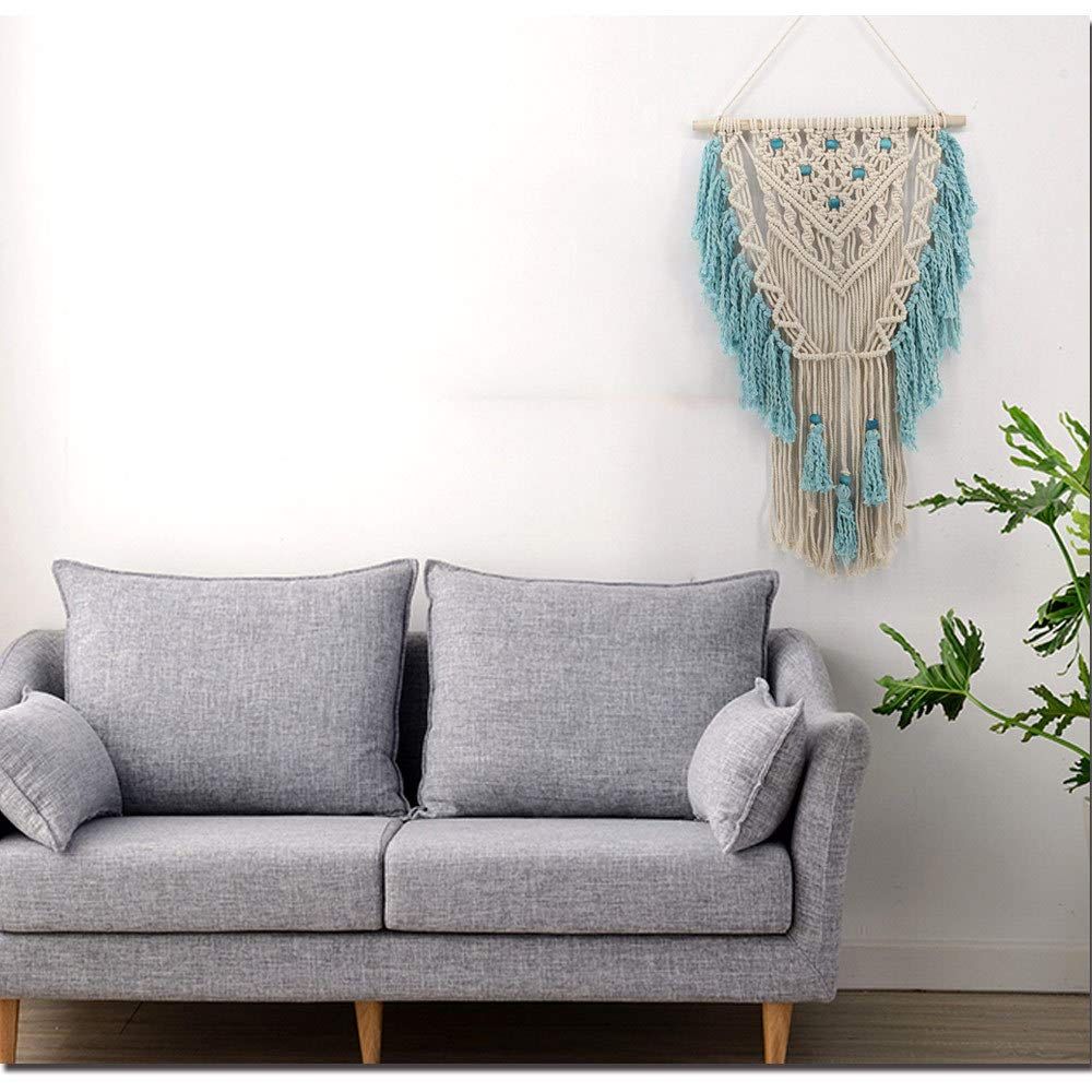 Wall Hanging Woven Wall Art Aqua Blue Color Tassel Macrame Tapestry Boho view 4