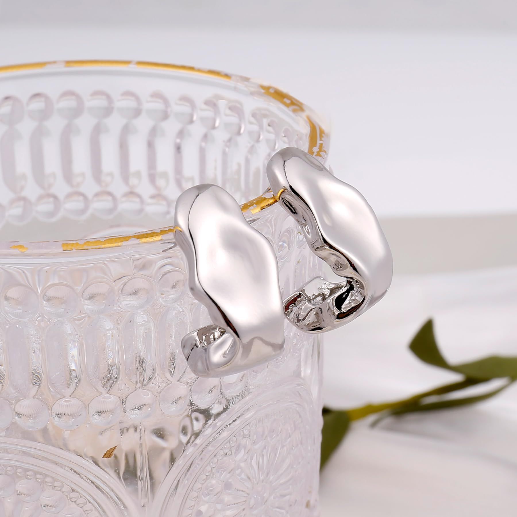 Earrings for Women Stainless Steel Gold Filled Lightweight Moon Hollow Open view 5
