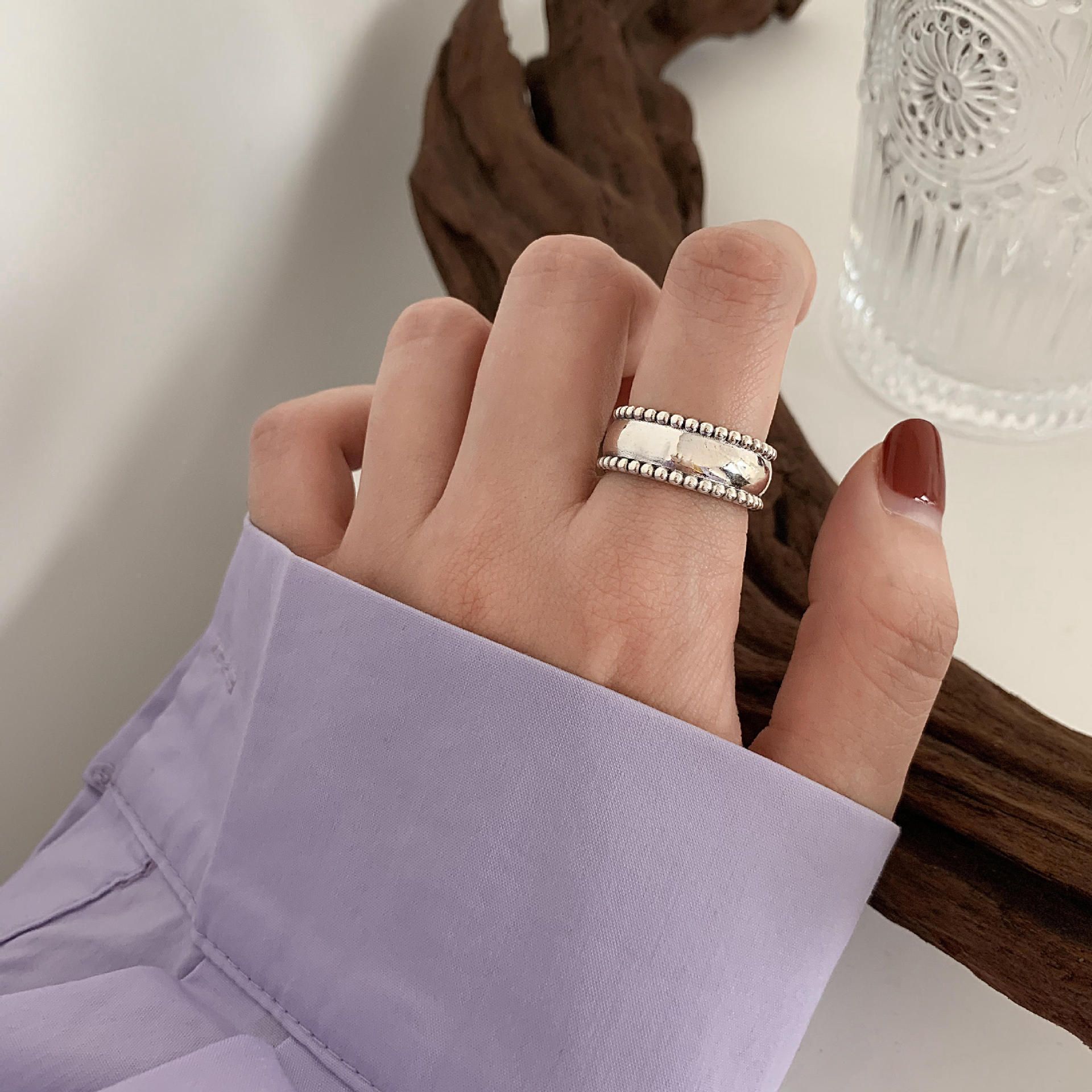 Beaded Chunky Band Ring in Sterling Silver view 5