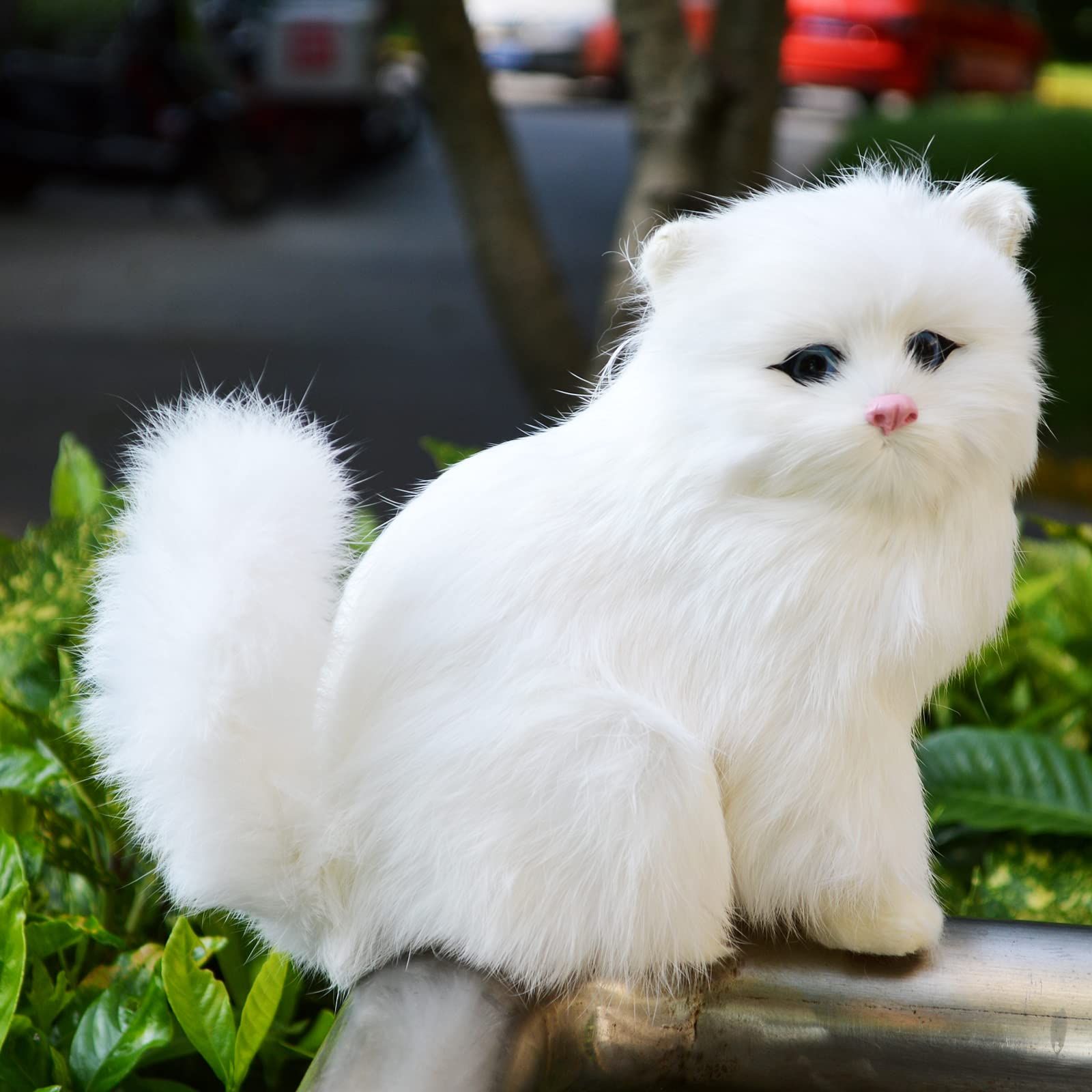Artificial Furry Persian Cat Figurine Realistic White Kitten Home Office Desk view 2