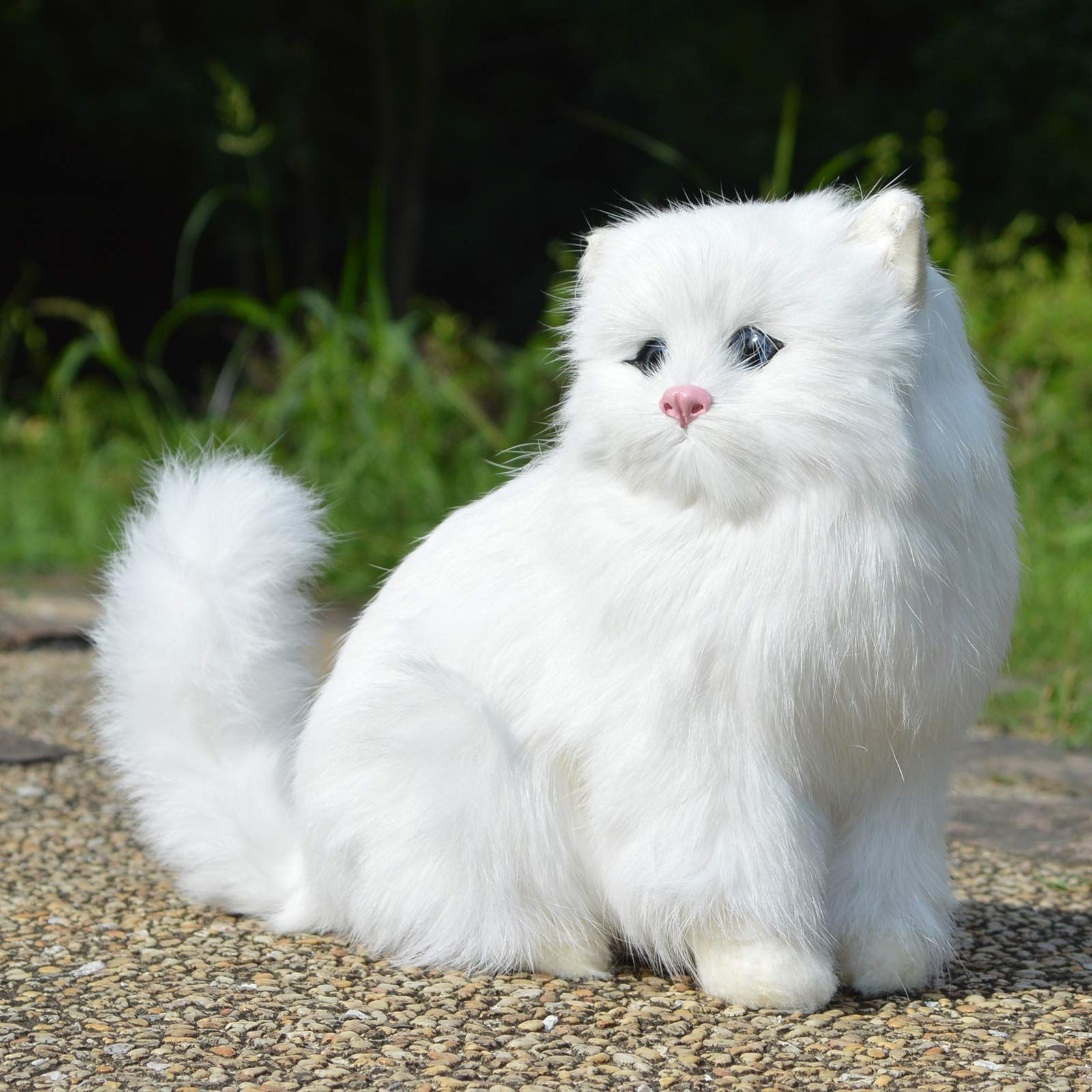 Artificial Furry Persian Cat Figurine Realistic White Kitten Home Office Desk view 4