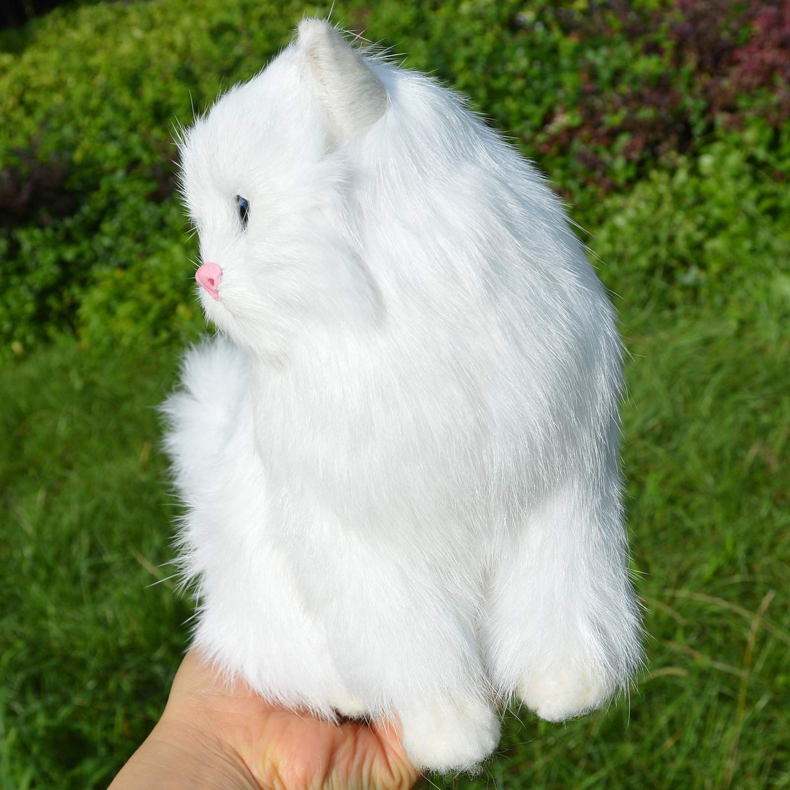 Artificial Furry Persian Cat Figurine Realistic White Kitten Home Office Desk view 5