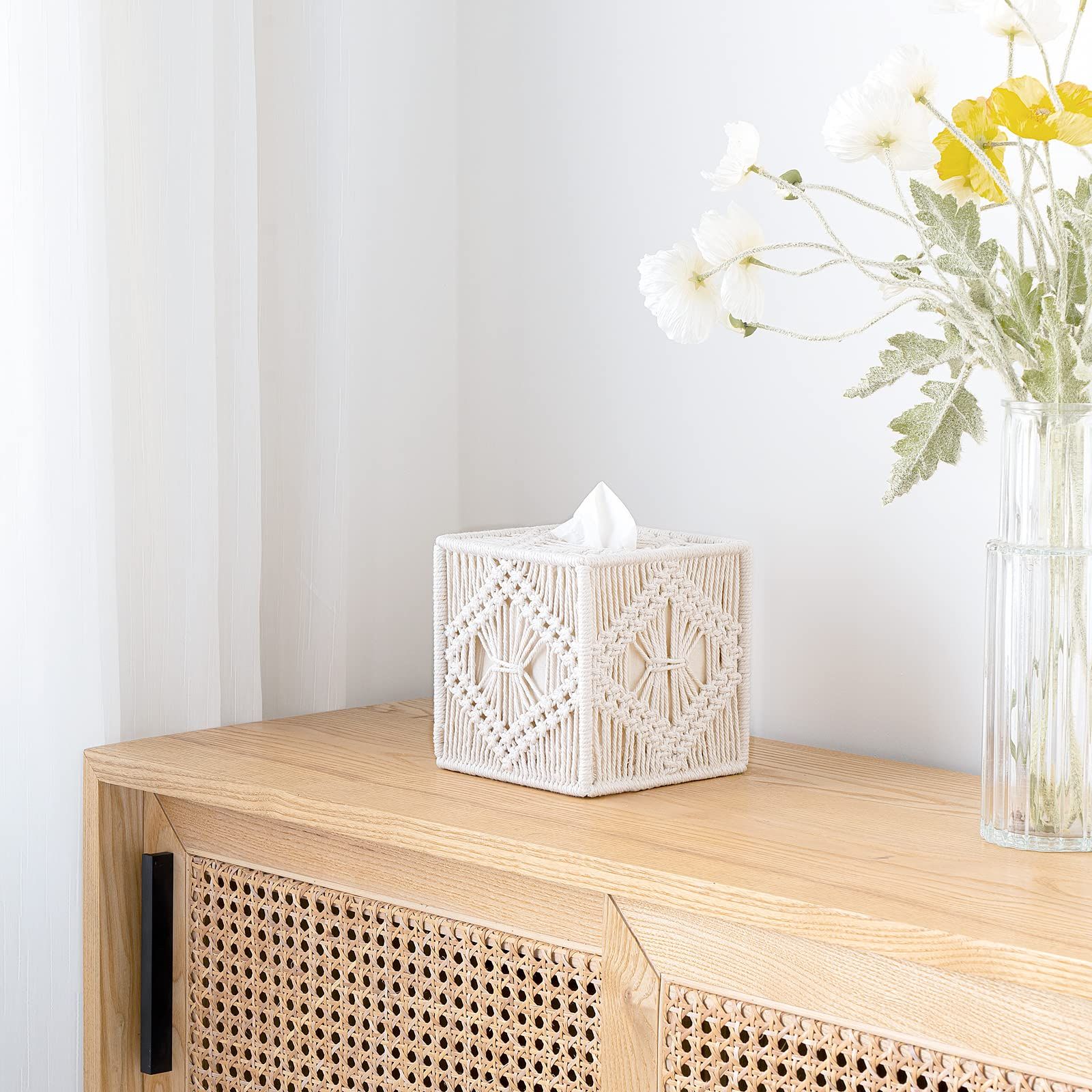 Square Open-Bottom Tissue Box Holder Boho Decor Tissue Organizer Bohemian view 2