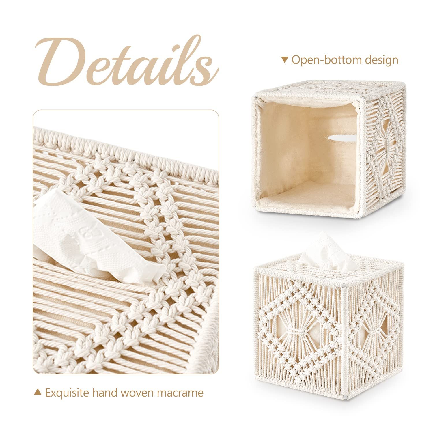 Square Open-Bottom Tissue Box Holder Boho Decor Tissue Organizer Bohemian view 4