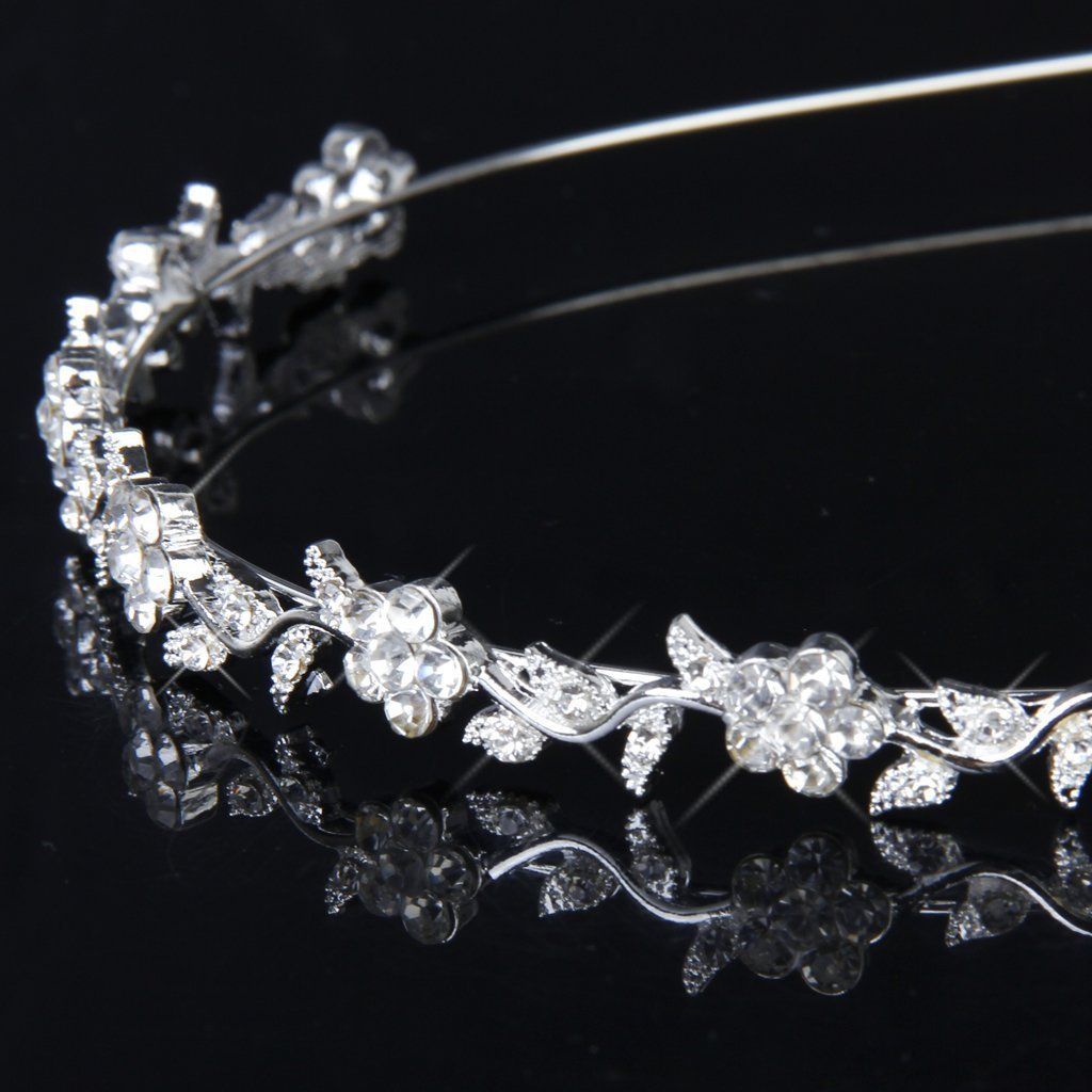 Headband Stylish Rhinestones Princess Crown Flower Leaf Headband Wedding for view 5