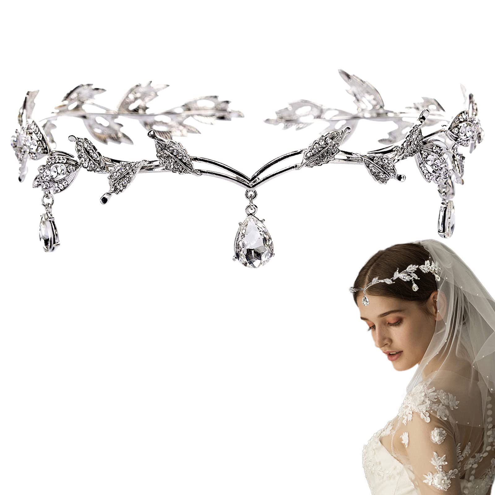 Elegant Rhinestone Leaf Wedding Bridal Bridesmaid Forehead Band Dangle