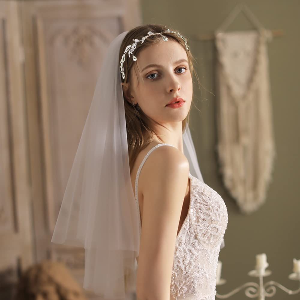 Elegant Rhinestone Leaf Wedding Bridal Bridesmaid Forehead Band Dangle view 4