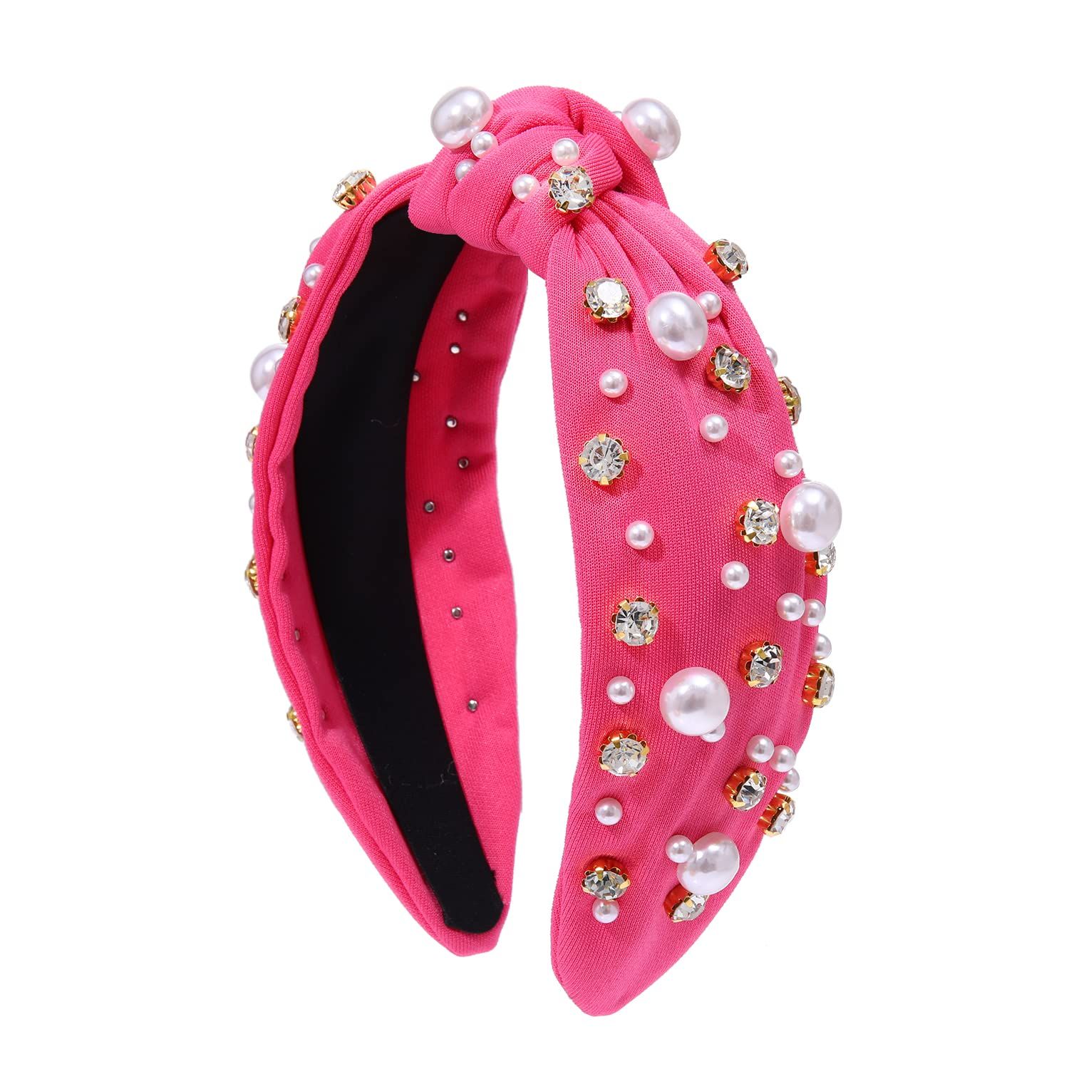 Pearl Knotted Headband for Women White Pearl Rhinestone Crystal Jeweled view 5