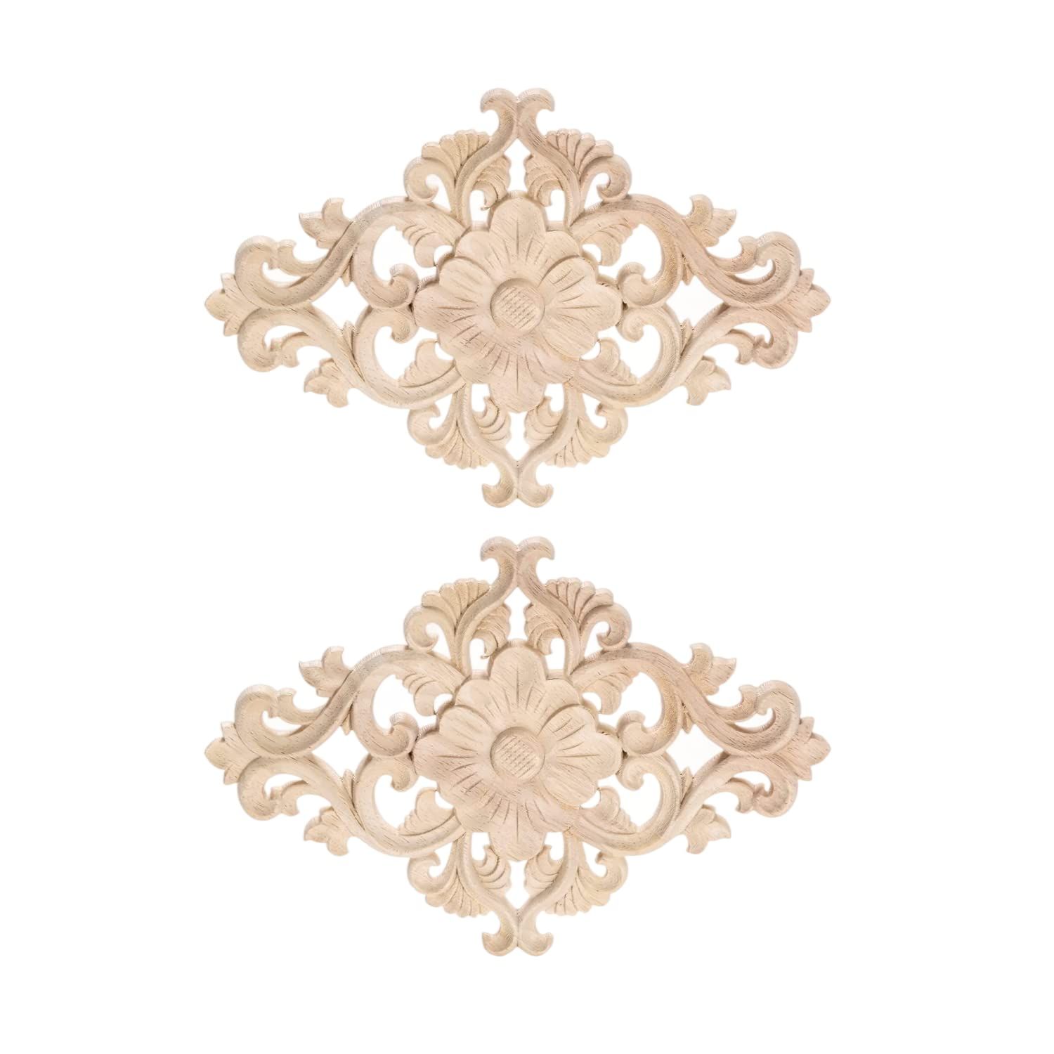 Wood Carved Appliques, 2Pcs Wooden Decorative Onlays, Unpainted Furniture