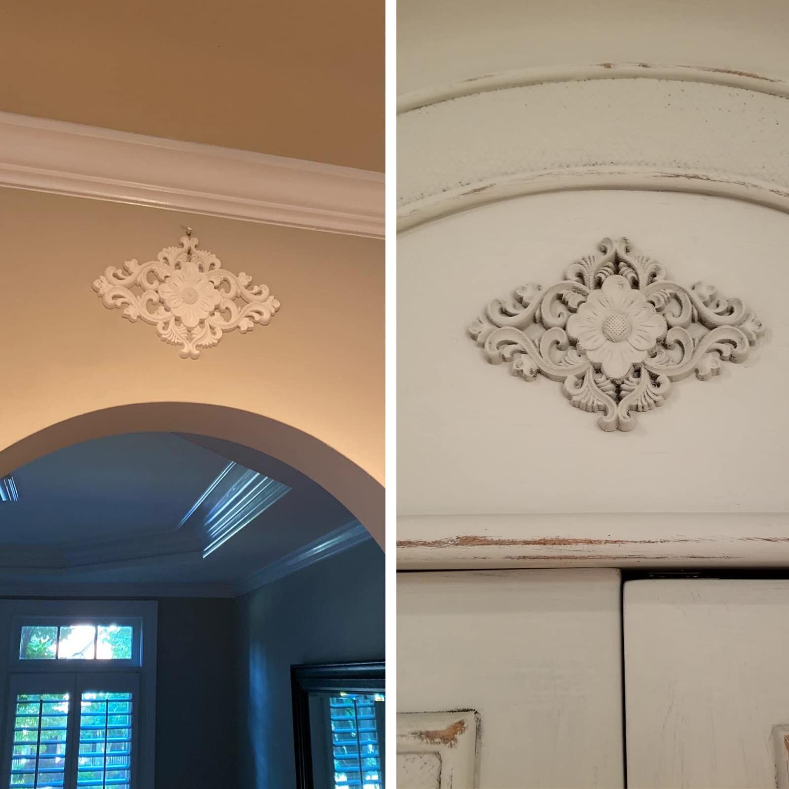 Wood Carved Appliques, 2Pcs Wooden Decorative Onlays, Unpainted Furniture view 2