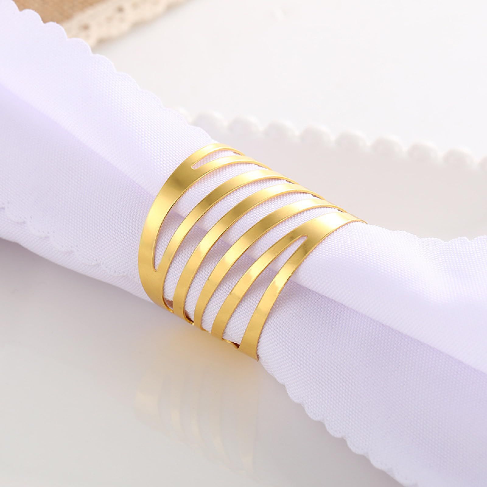 Gold Napkin Rings, Hollow Napkin Ring Holder for Wedding Christmas Family view 2