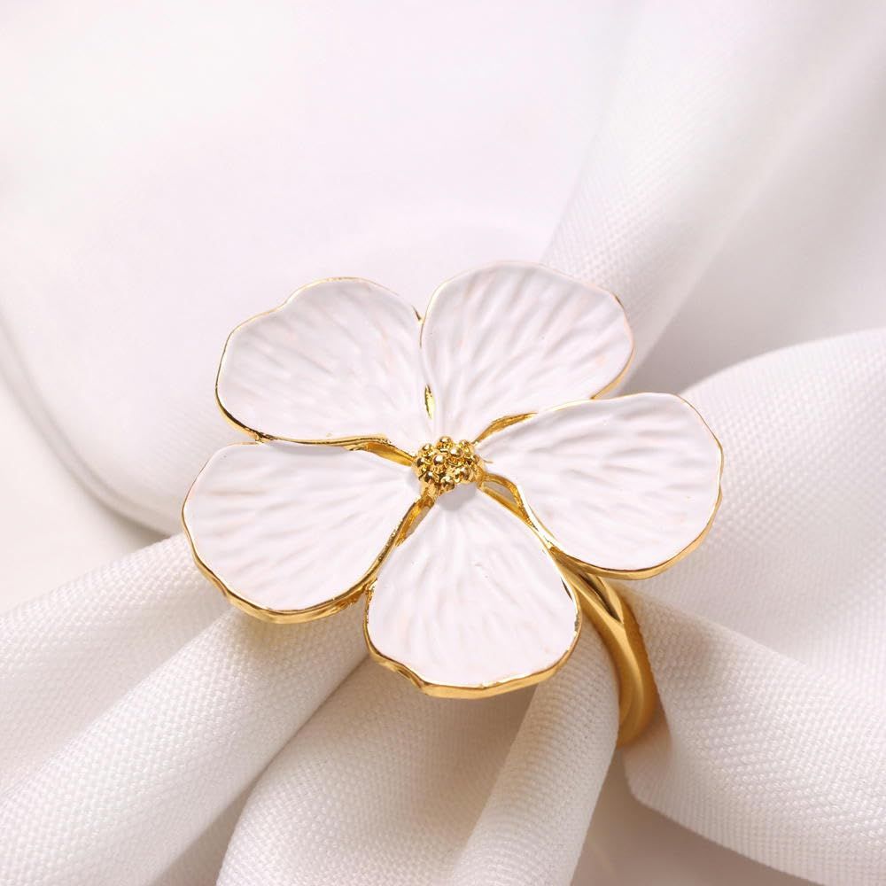4 Pcs White Flower Napkin Rings Set view 2