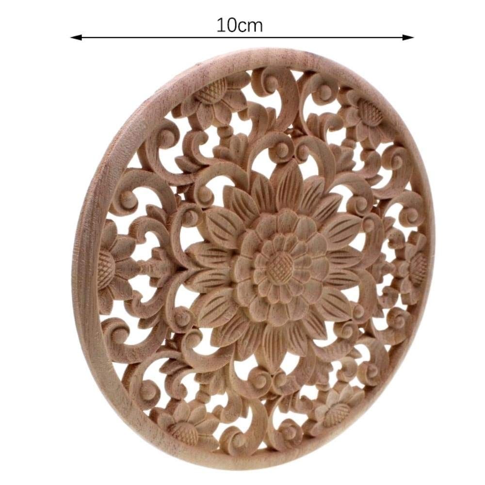 art wall hanging,Carved Flower Carving Round Wood Appliques For Furniture view 3