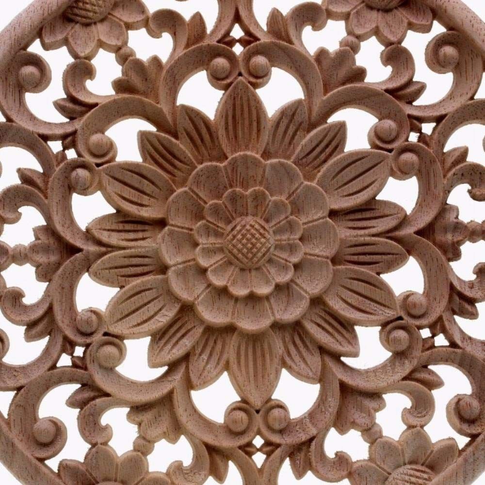 art wall hanging,Carved Flower Carving Round Wood Appliques For Furniture view 4