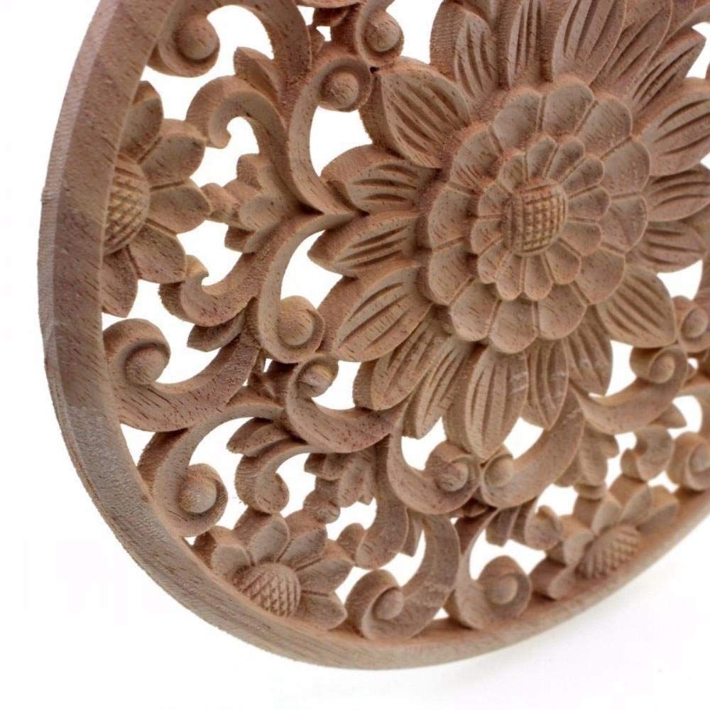 art wall hanging,Carved Flower Carving Round Wood Appliques For Furniture view 5
