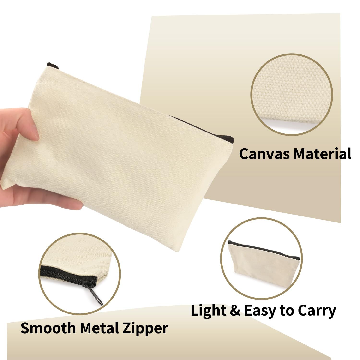 2pcs Canvas Bags,Pencil Case,Makeup Bag,Blank Zipper Pencil Pouch for School view 3