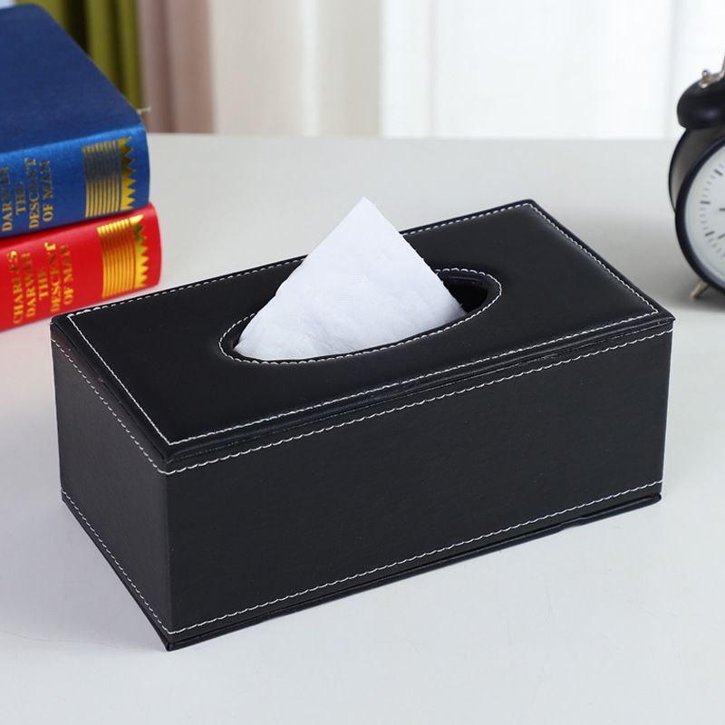 High-end Fashion PU Leather Tissue Box Holder Black with lid view 2