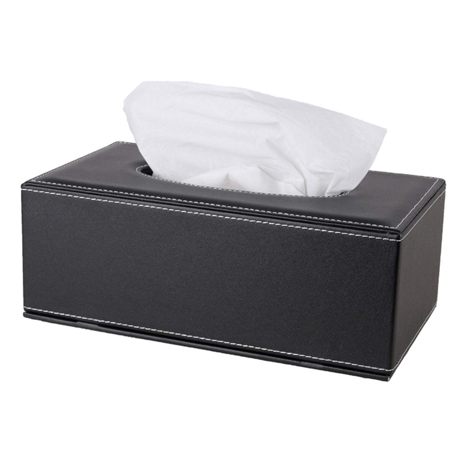 High-end Fashion PU Leather Tissue Box Holder Black with lid view 3
