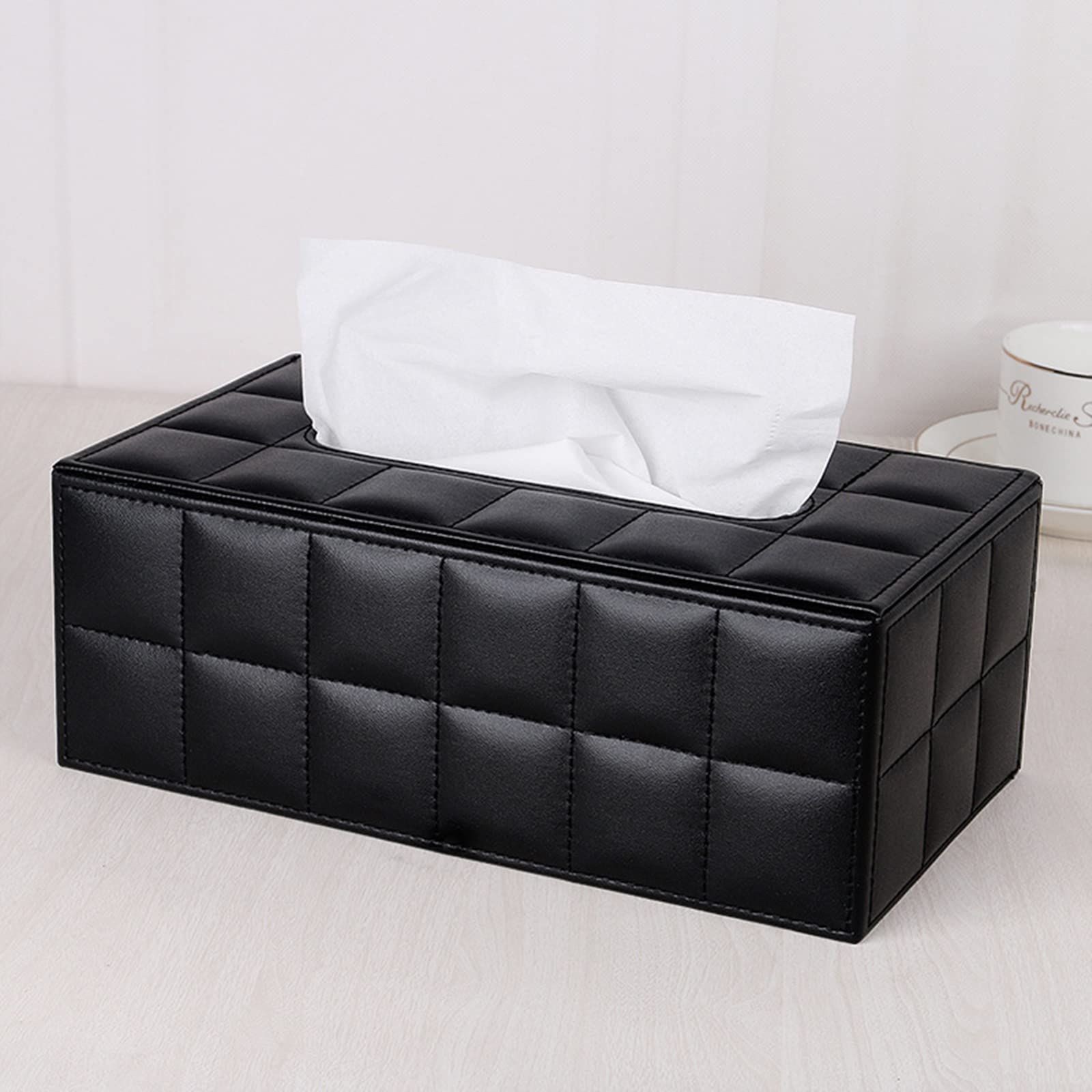 High-end Fashion PU Leather Tissue Box Holder Business Black view 3