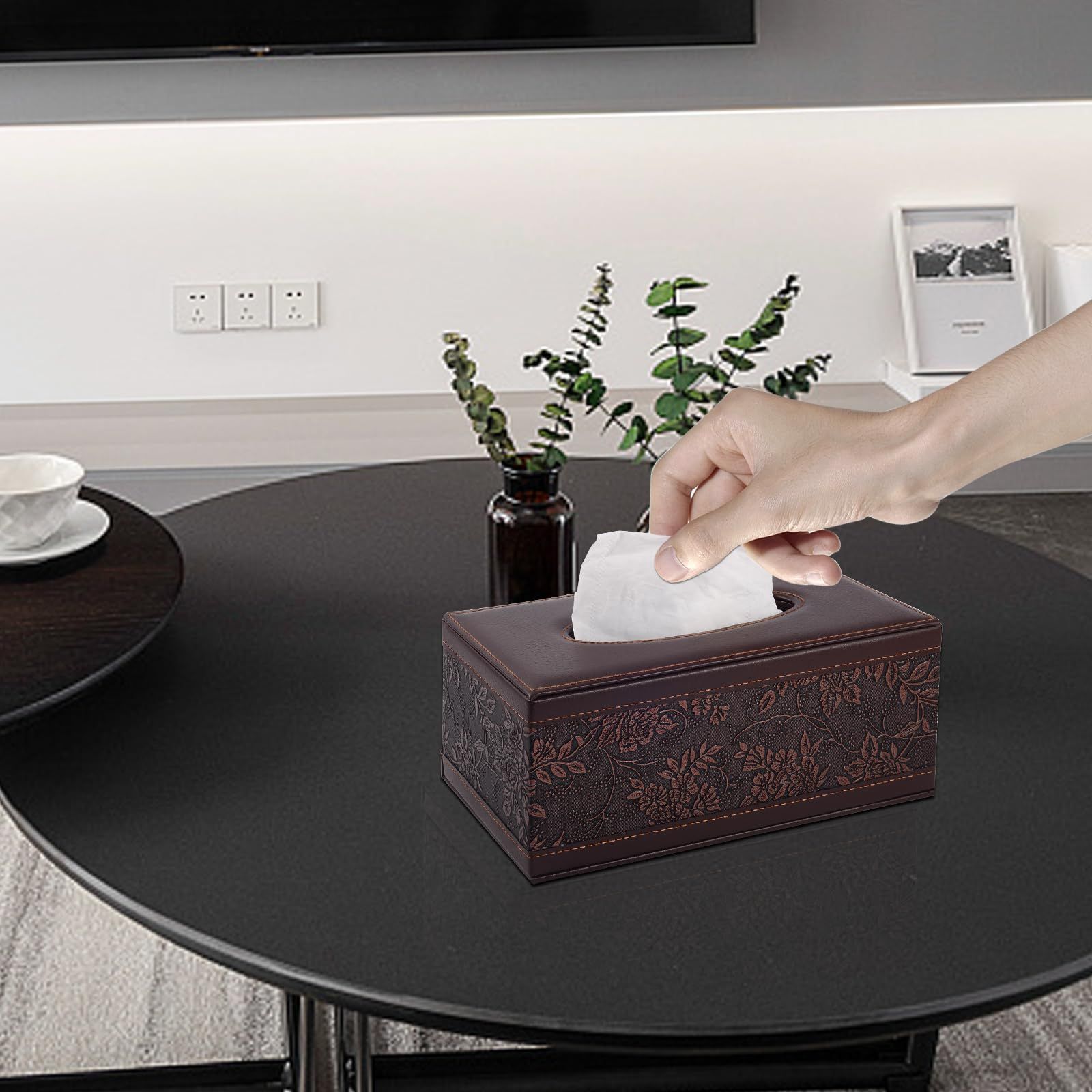 PU Leather Tissue Box Cover Kleenex Box Holder Rectangle Tissue Organizer with view 3