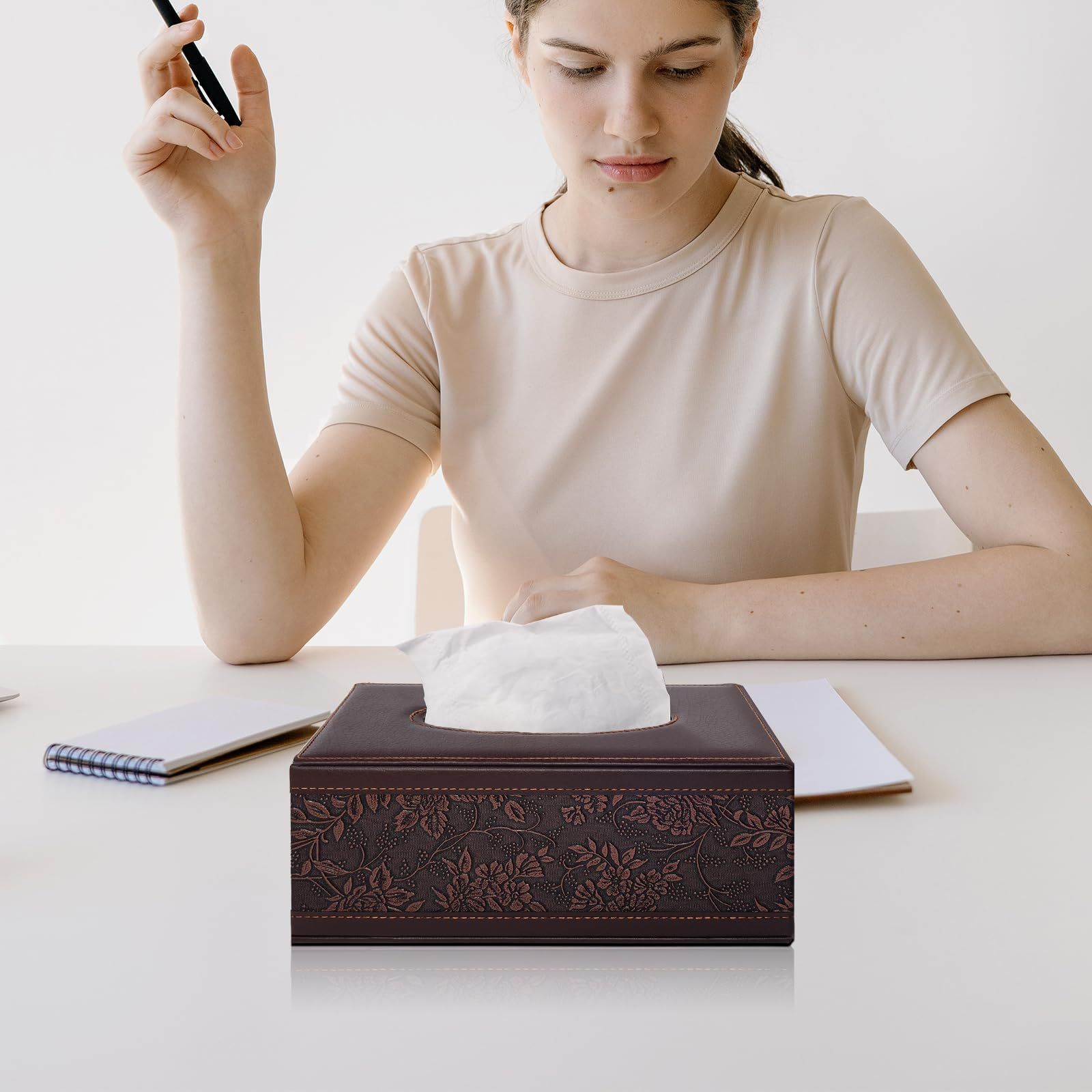 PU Leather Tissue Box Cover Kleenex Box Holder Rectangle Tissue Organizer with view 5