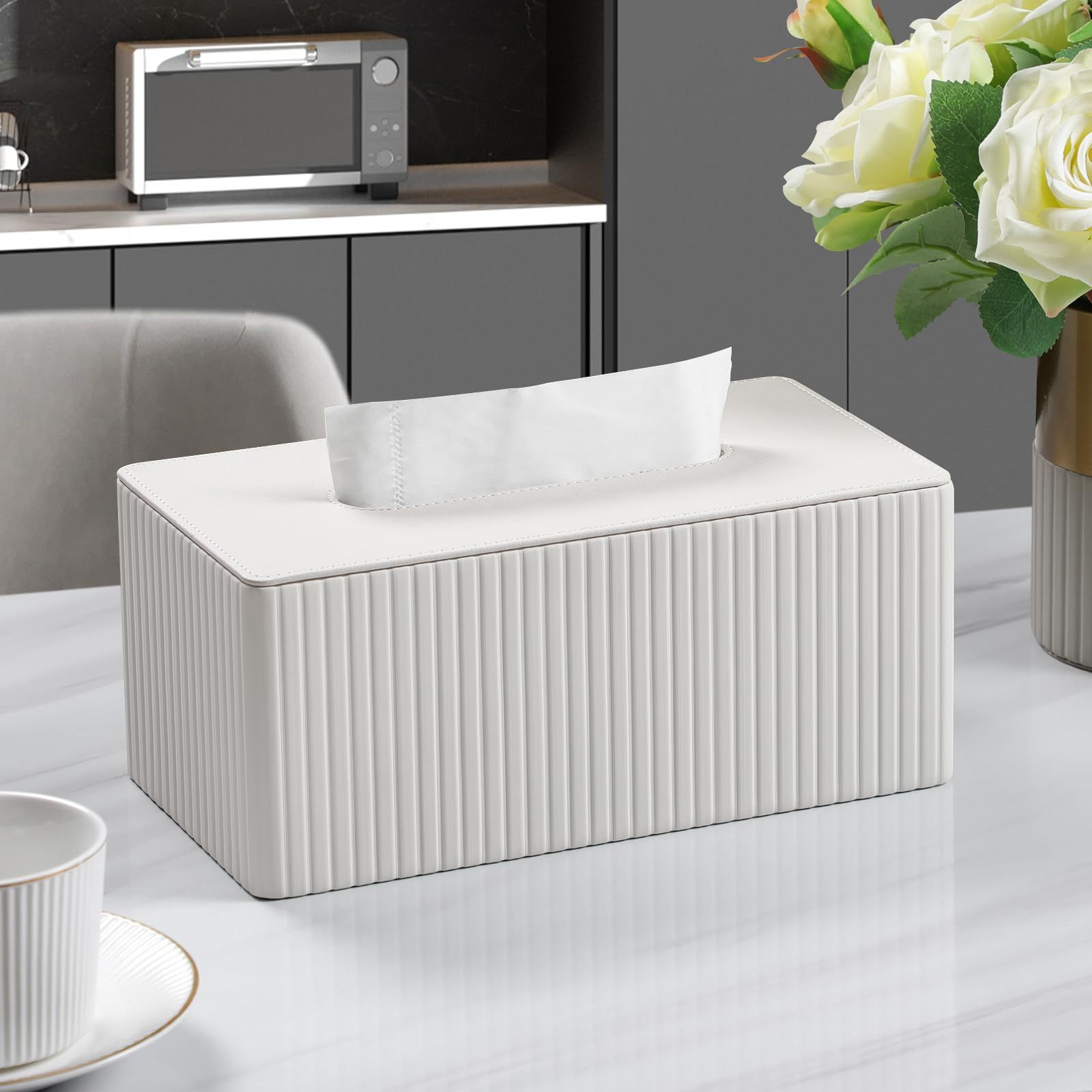 Tissue Box Cover Stylish PU Leather Rectangular Tissue Box Holder with view 2