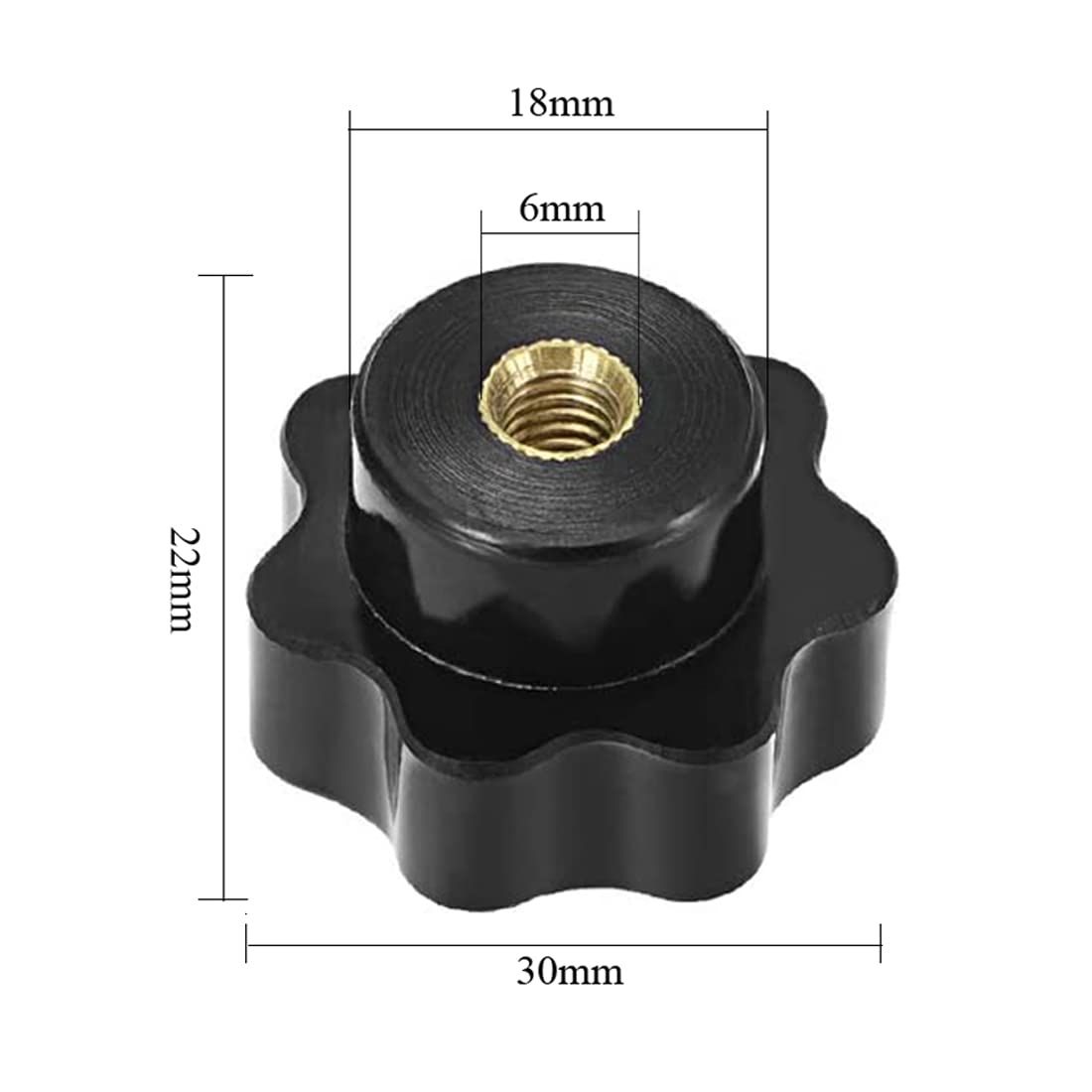 5pcs M6 X 31 mm Female Threaded 7 Lobes Through Hole Set-Up Knob Grip The view 3