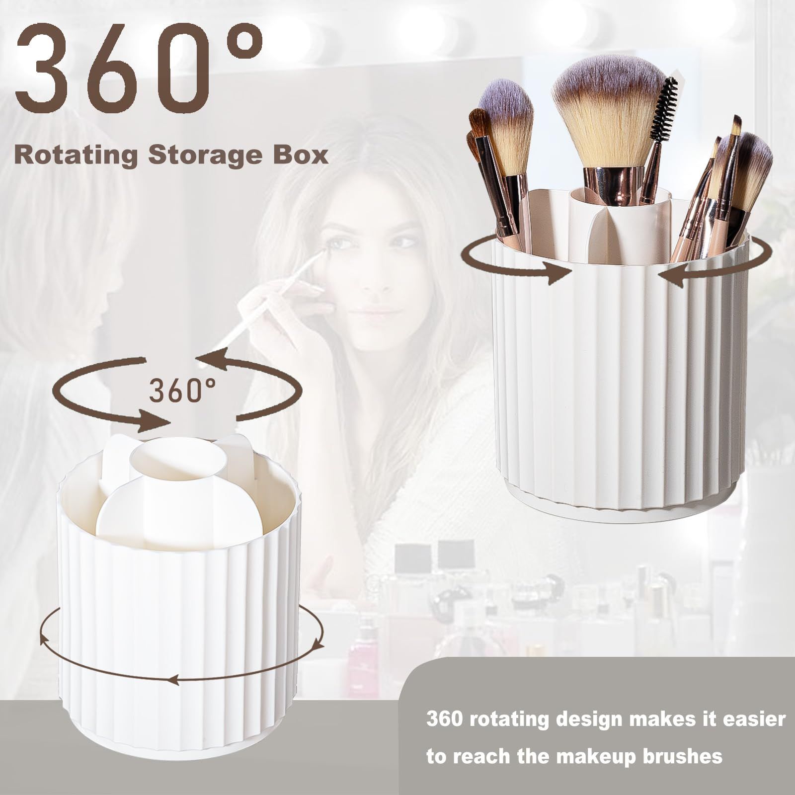 Makeup Brush Holder Organizer 360°Rotating Make Up Brushes Container for Vanity view 3
