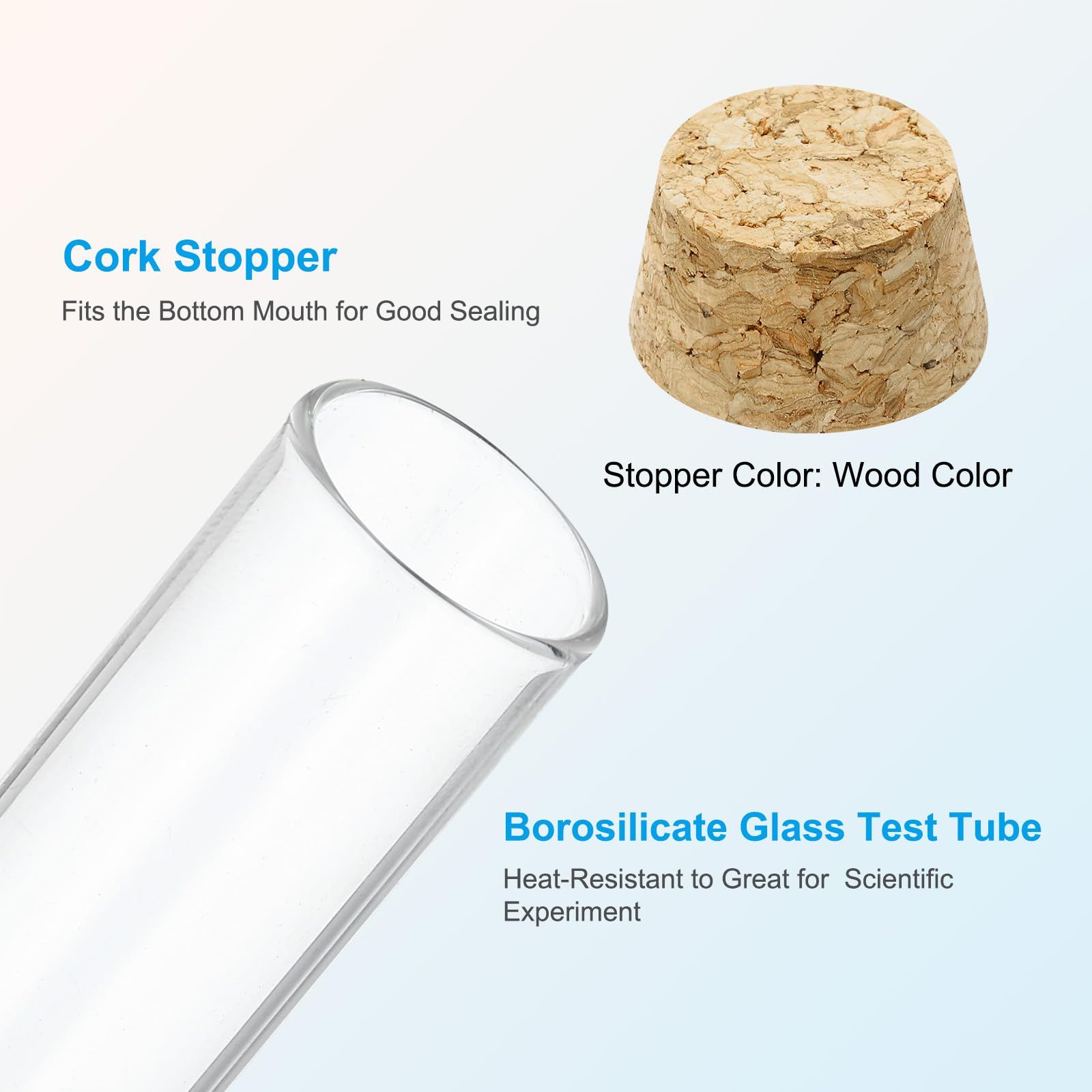 60ml 10 pesTest Tubes,Glass Clear Flat Bottom Test Tube Containers with Cork view 2