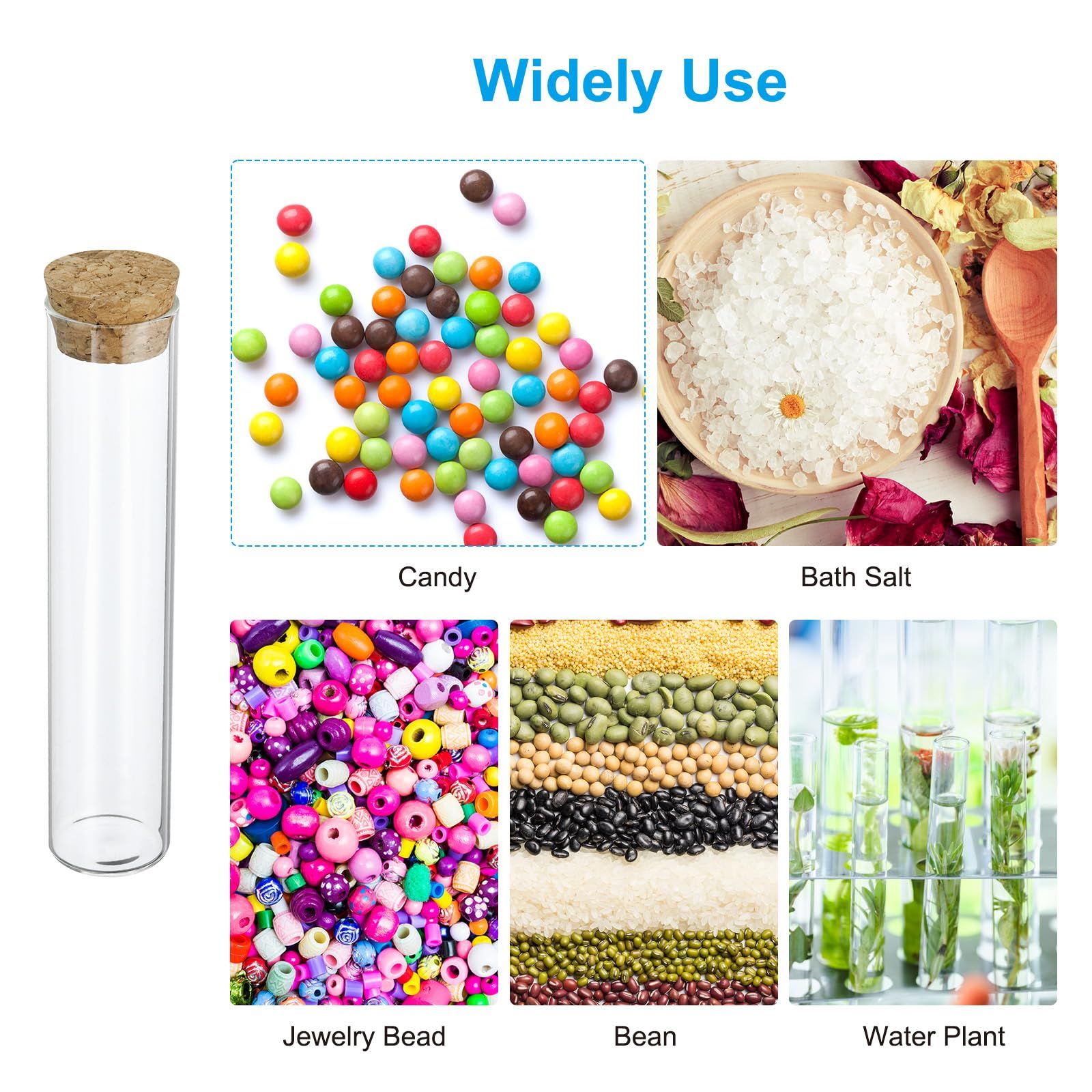 60ml 10 pesTest Tubes,Glass Clear Flat Bottom Test Tube Containers with Cork view 5
