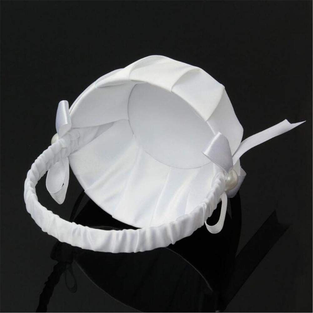 Romantic White Satin Beaded Wedding Flower Girl Basket Bowknot Decor Wedding view 5