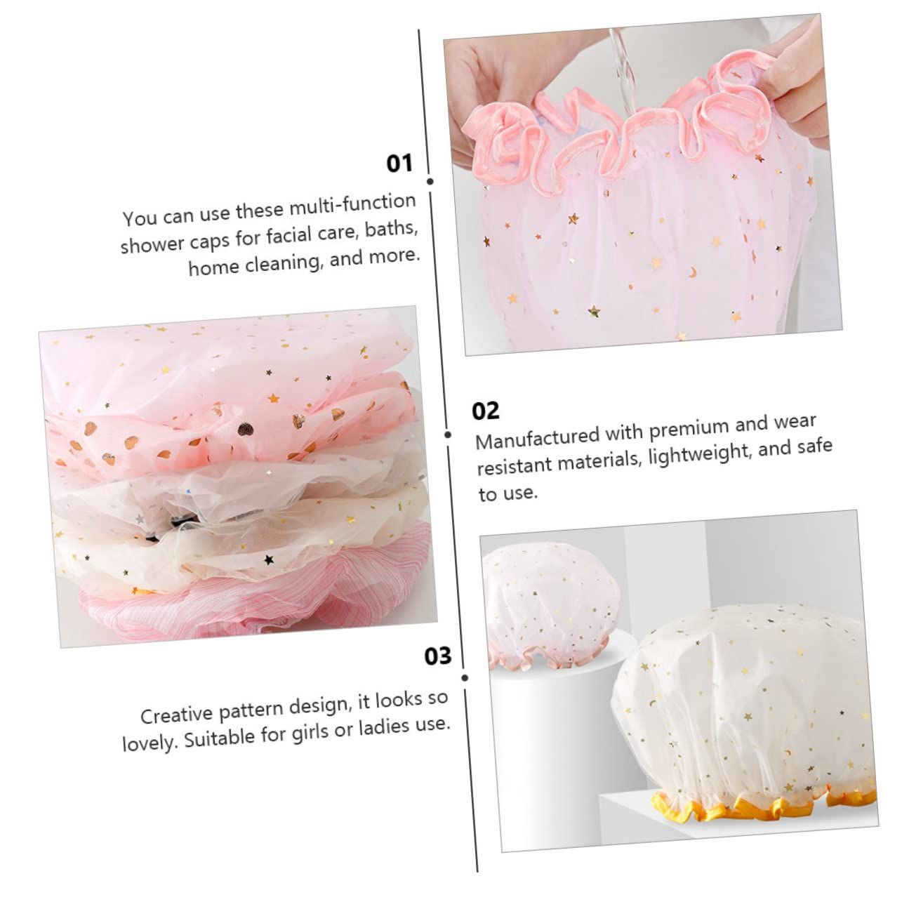 3pcs Shower Cap Waterproof Bathing Caps Home Bathing Caps Fresh Bath Caps Bath view 4