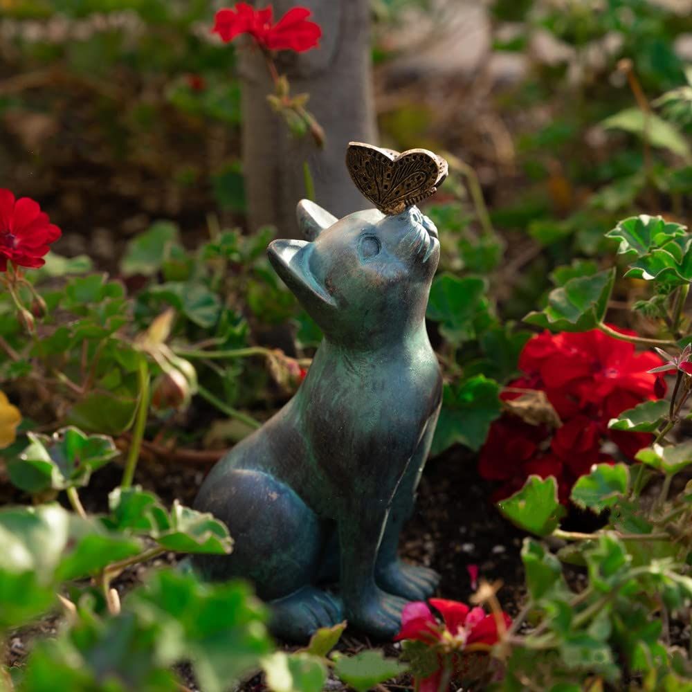 Garden Decor Statues,Cat Figurines Gifts with Butterfly,8" Scarecrow for view 3