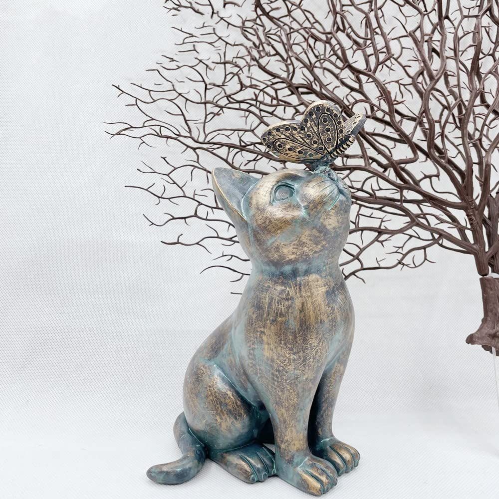 Garden Decor Statues,Cat Figurines Gifts with Butterfly,8" Scarecrow for view 4