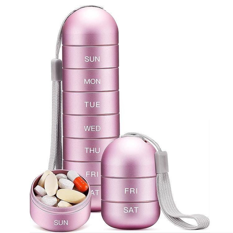 Metal Moisture Proof Weekly Pill Organizer Travel Hiking 7 Day Pill Box Case — image 1