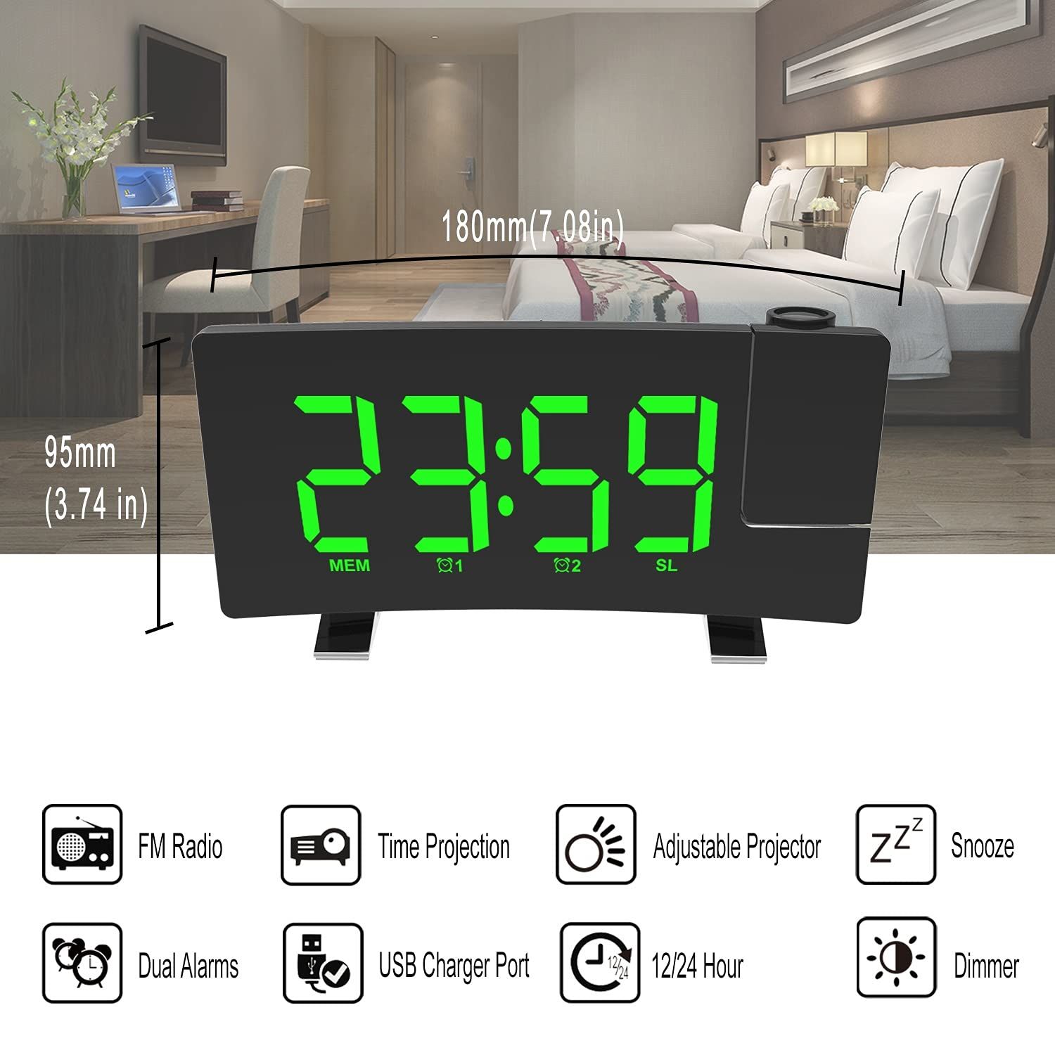 Projection Alarm Clocks for Bedrooms with Radio view 2
