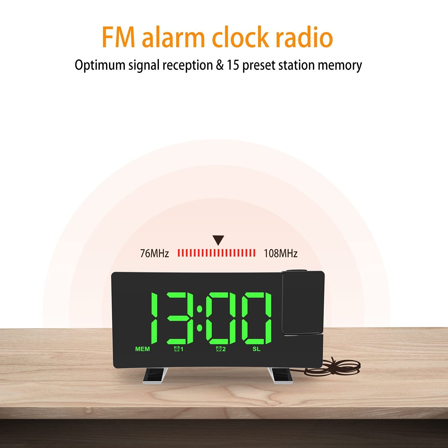 Projection Alarm Clocks for Bedrooms with Radio view 3