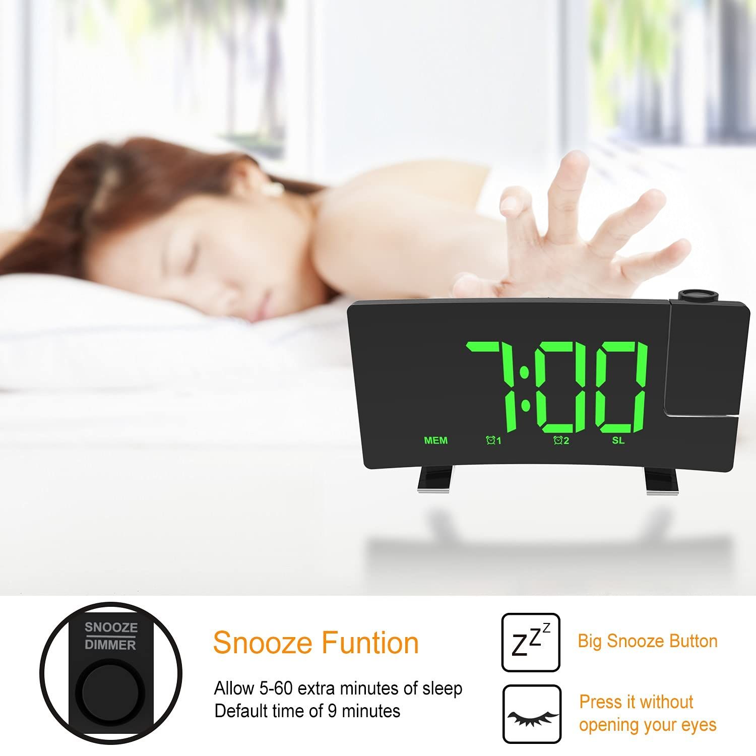 Projection Alarm Clocks for Bedrooms with Radio view 5