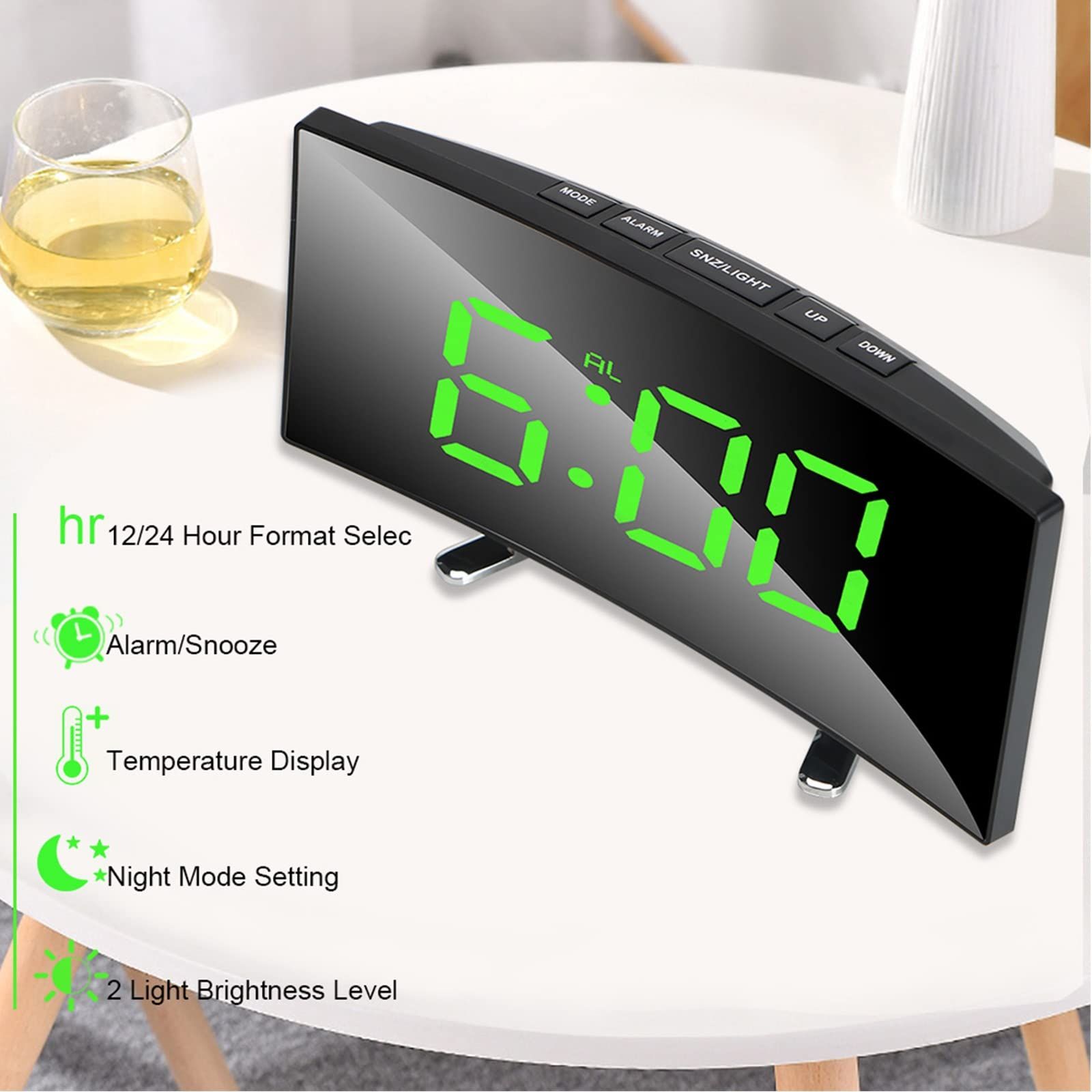 Digital Table, Electronic Number Desktop Alarm, LED Screen Curved Dimmable view 3