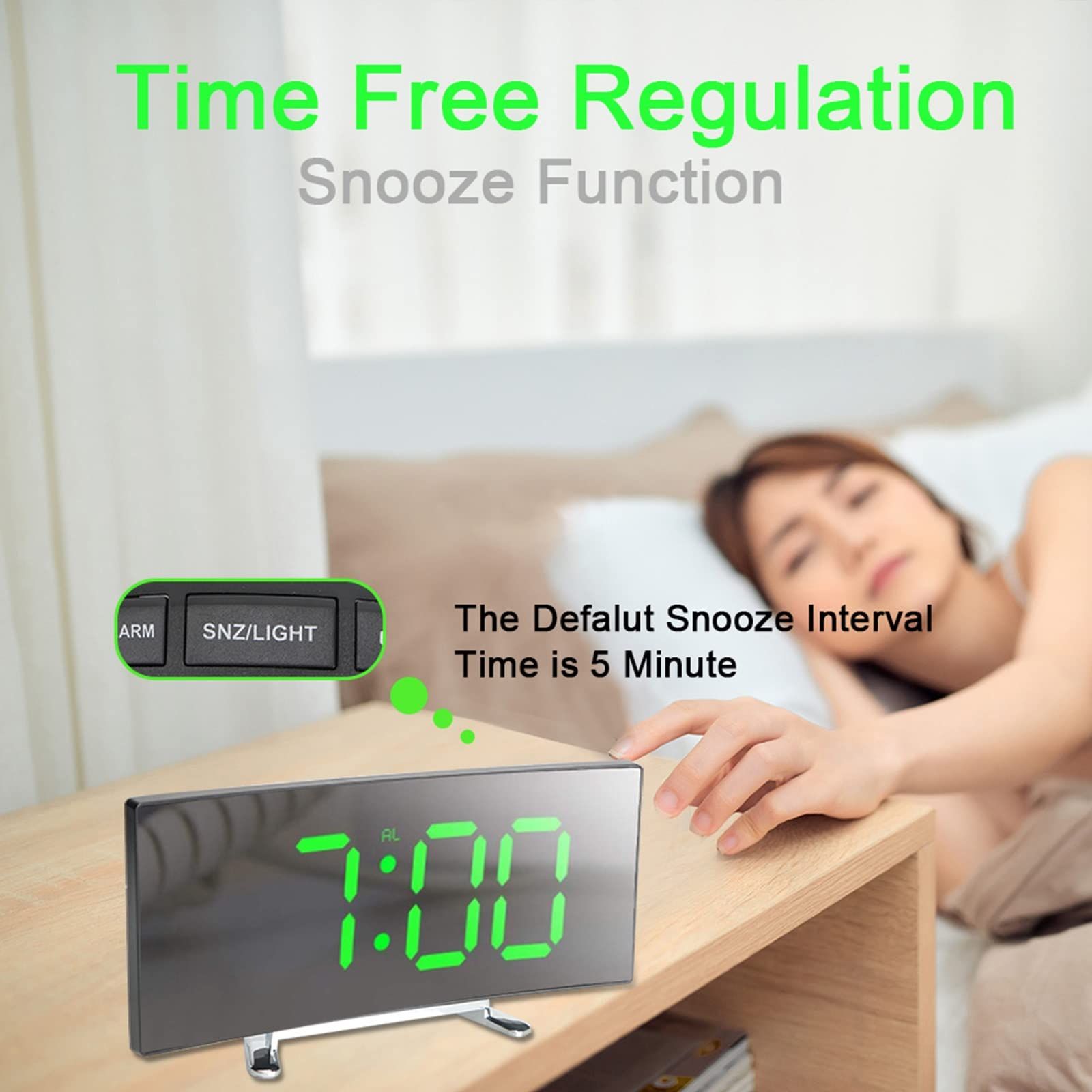Digital Table, Electronic Number Desktop Alarm, LED Screen Curved Dimmable view 4