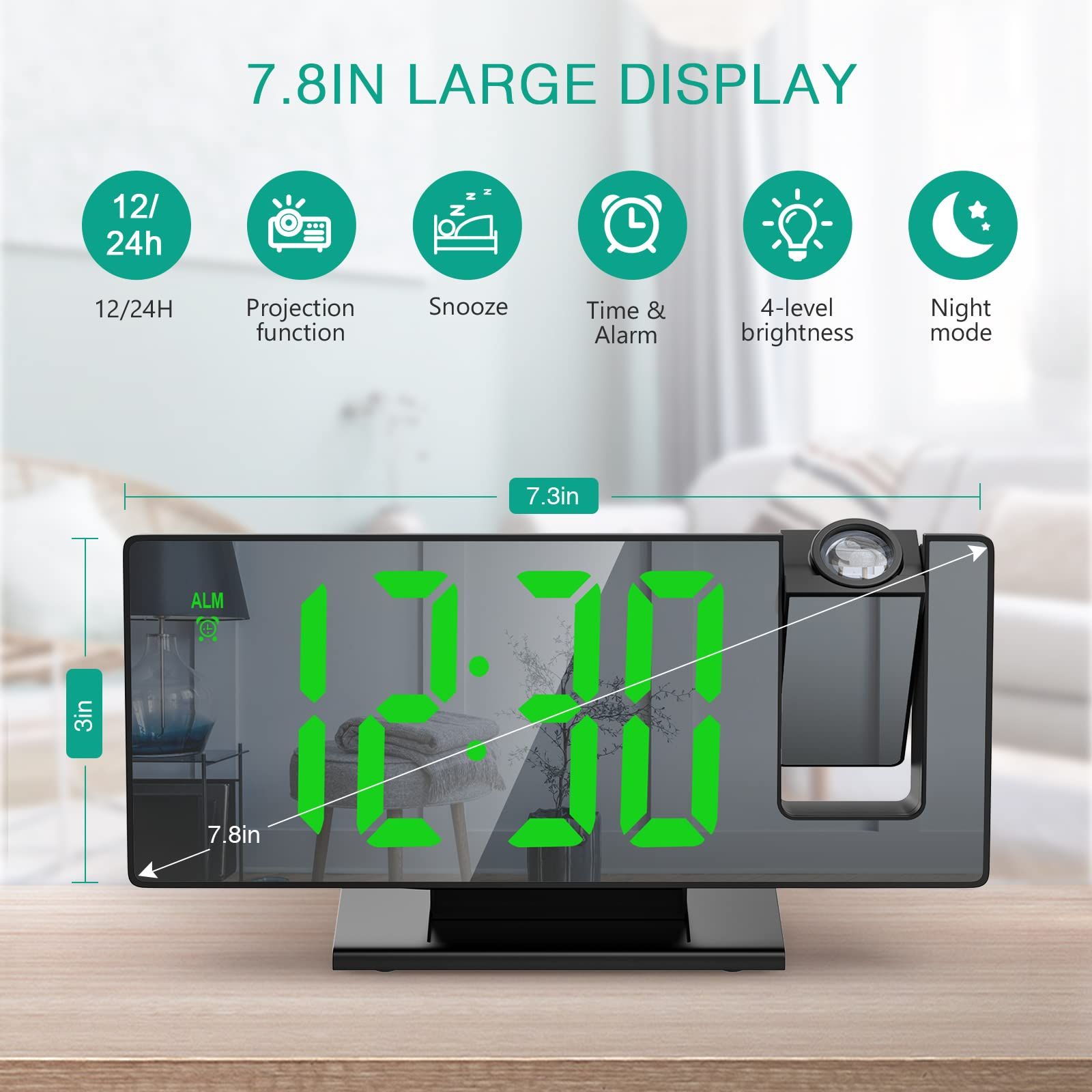 Projection Alarm Clock, LED Electronic Alarm Clock,Mirror Desk Alarm Clock view 2