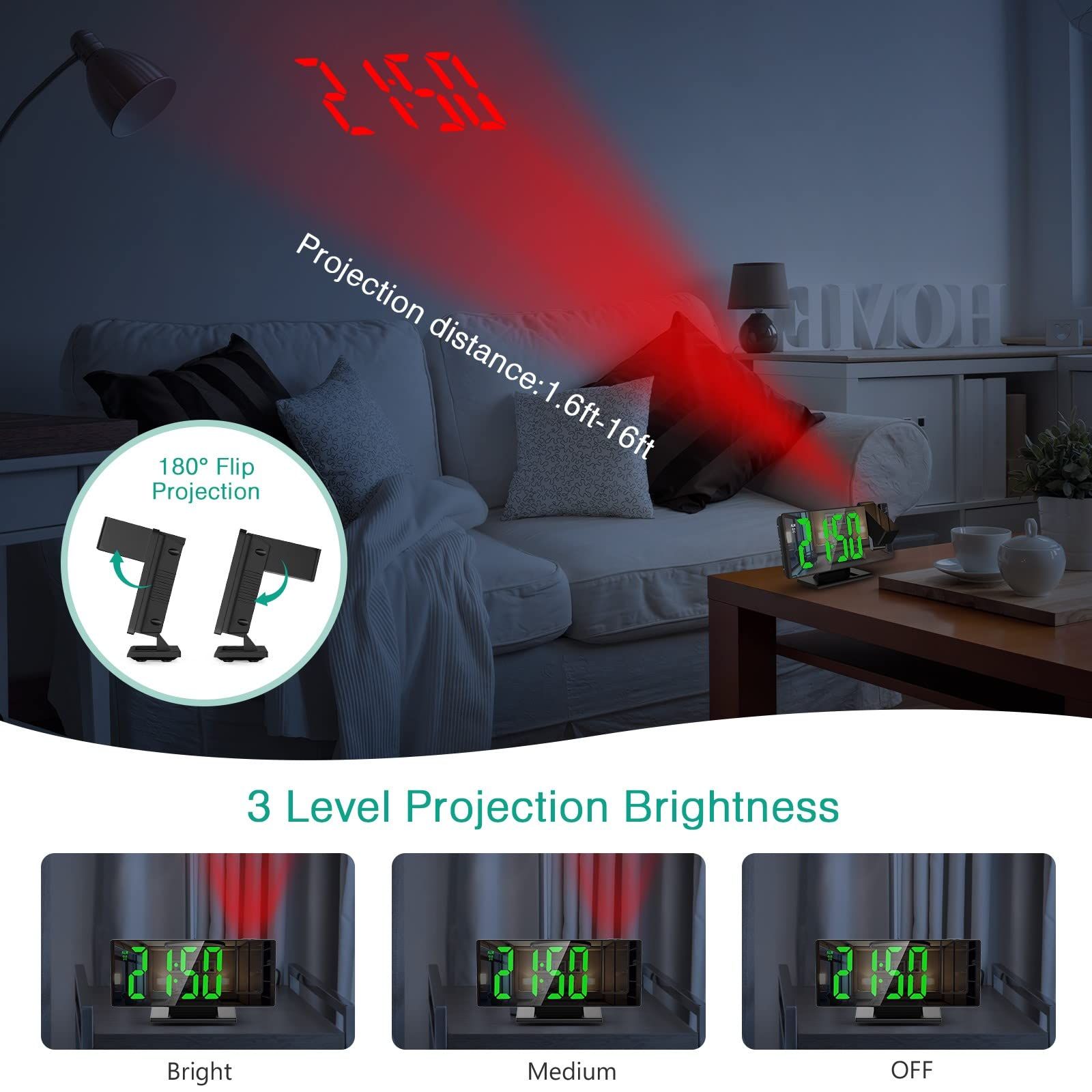 Projection Alarm Clock, LED Electronic Alarm Clock,Mirror Desk Alarm Clock view 3